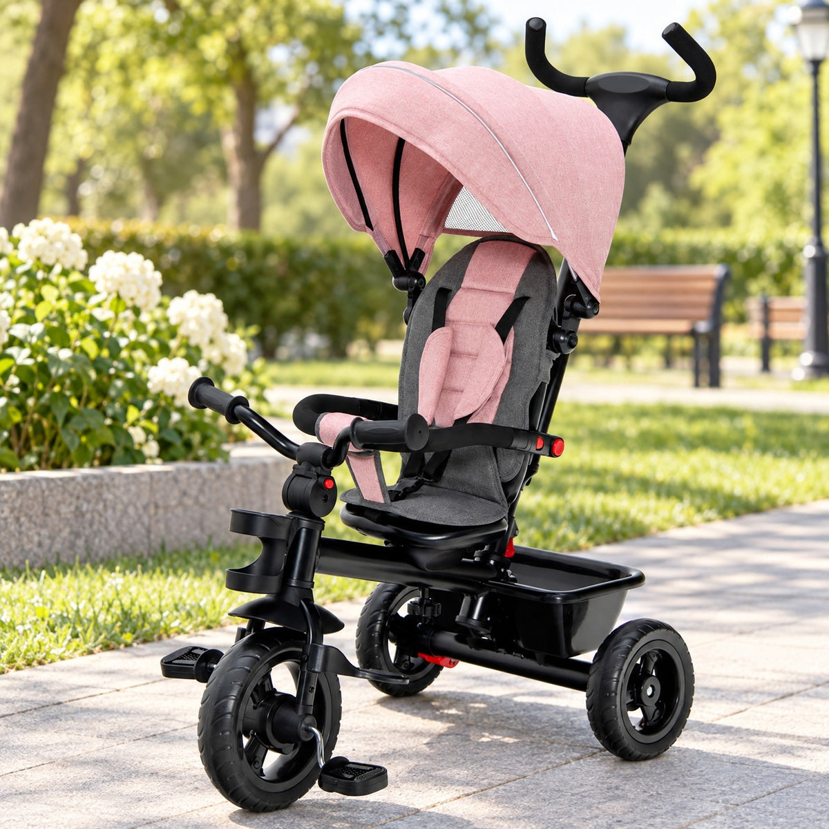 Airfind 4-in-1 Baby Tricycle Toddler Trike with Convertible Seat, 55 lbs Capacity, Steel polyester fabric PP EVA Frame, Pink