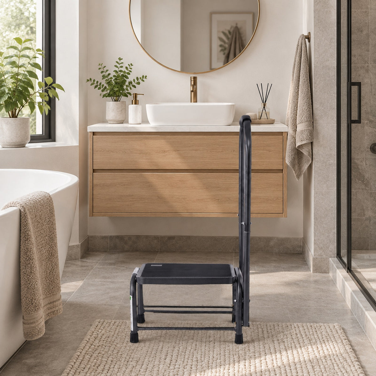 AIRFIND Step Stool with Handle, 330 lb Capacity Iron Frame with Non-Slip Platform and Rubber Feet, 11 in Step Height for Household Tasks