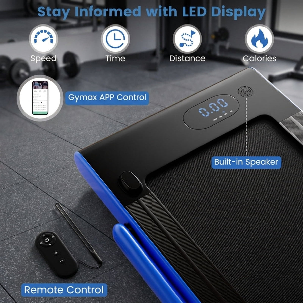 Airfind Under Desk Walking Pad Treadmill for home with ultra slim design and quiet 3HP motor plus remote control and LED screen for walking and running, Navy