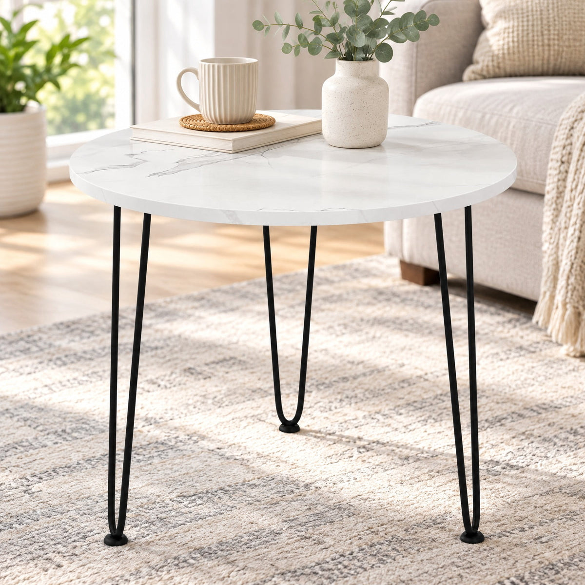 Airfind Round Coffee Table with Thickened Tabletop and Metal Tripod Legs, 23.5 x 23.5 x 18.5Weight Footprint, White