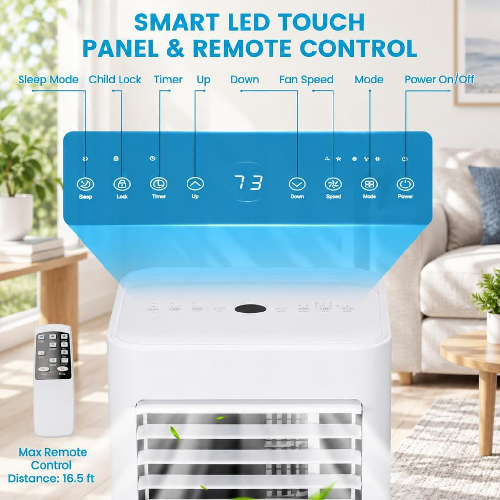Airfind 4-in-1 8000 BTU Air Conditioner with Cool Fan Dehumidifier and Sleep Mode, Abs, Built in 4 Modes 2 Fan Speeds and 1-24H Timer, White