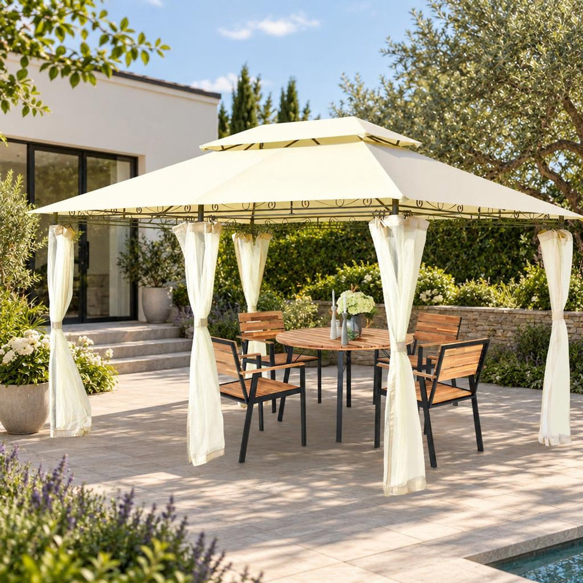 Airfind 10 Feet x 13 Feet Tent Canopy Shelter with Removable Netting Sidewall, Steel Polyester Fabric Frame, 13 x 10 x 9 ft Footprint, Beige