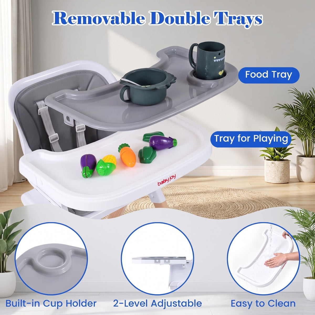 Airfind 4-in-1 Convertible Baby High Chair with Detachable Adjustable Tray, Beech Wood Legs