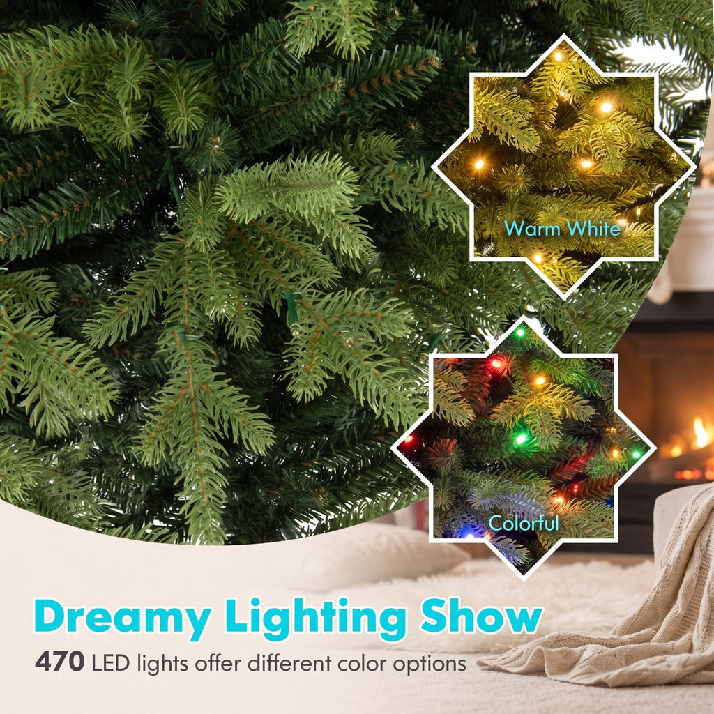 Airfind 7 Feet Artificial Xmas Tree Hinged with 11 Lighting Modes and Remote Control-7 ft, Green, Diameter of Stand 18/20/22
