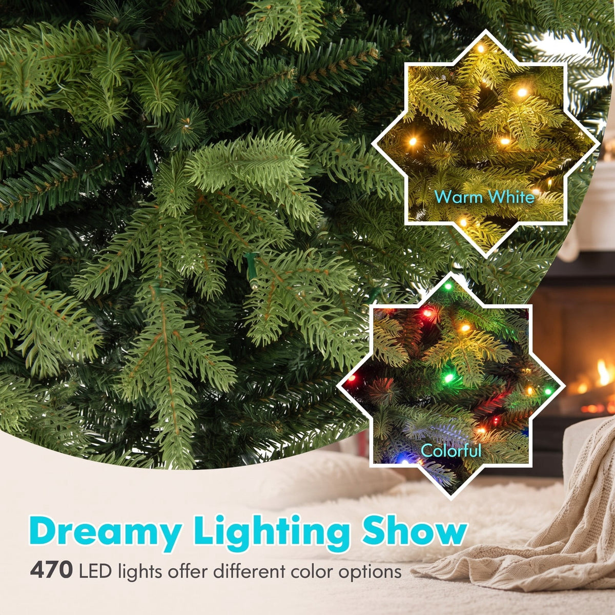 Airfind 7 Feet Artificial Xmas Tree Hinged with 11 Lighting Modes and Remote Control-7 ft, Green, Diameter of Stand 18/20/22
