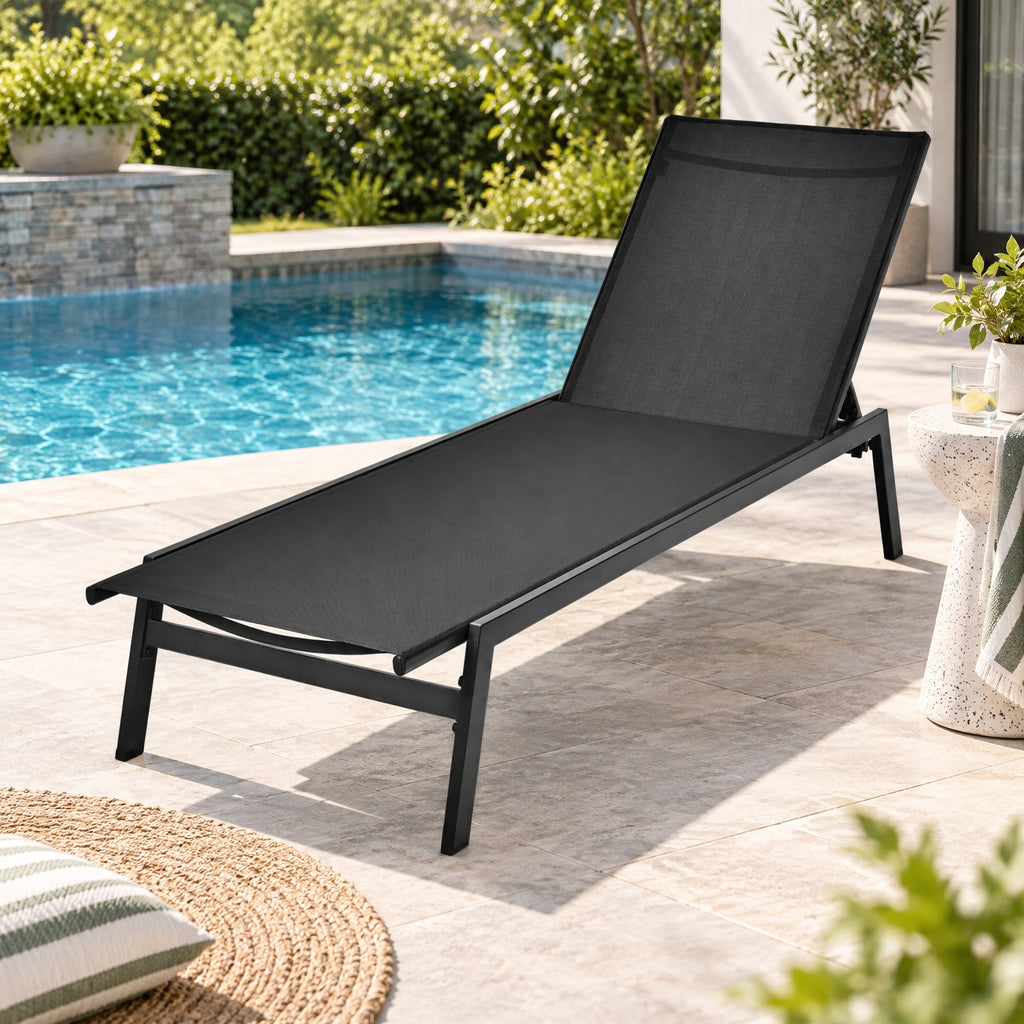 Airfind Outdoor Reclining Chaise Lounge Chair with 6-Position Adjustable Back, 330 lbs Capacity, Steel fabric Frame, Black