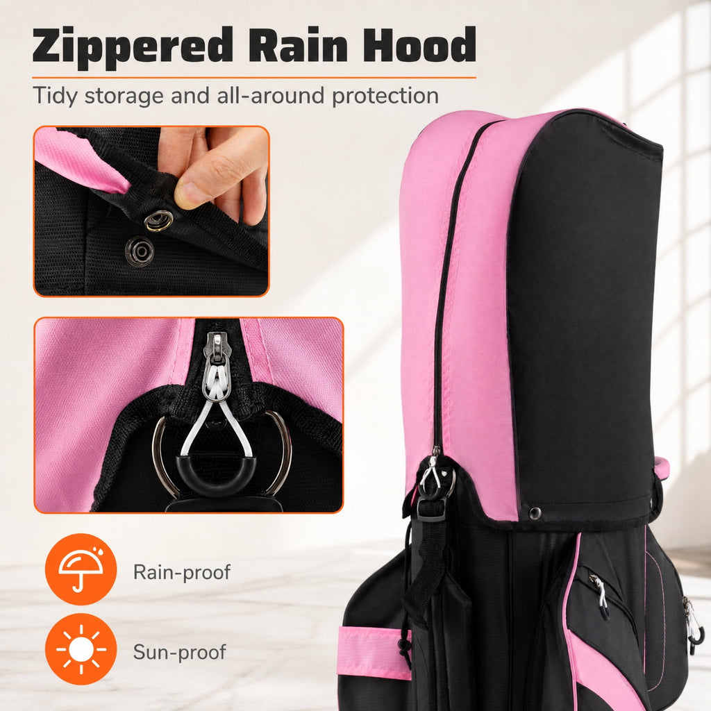 Airfind Molded Lock Top Golf Cart Bag with 14 Way Full Length Dividers and 11 Pockets, Pink Golf Club Bag with Dividers