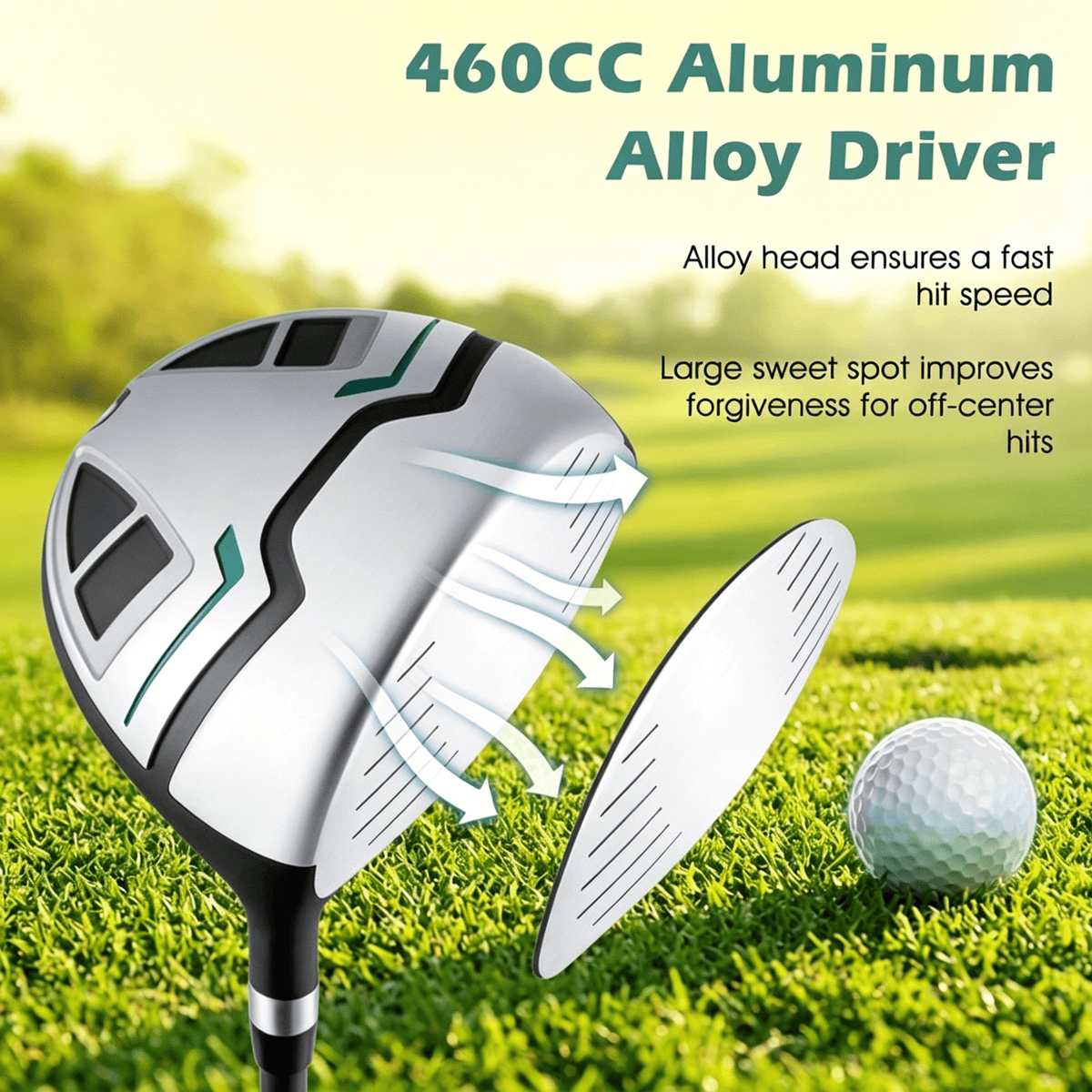 Airfind Junior Complete Golf Club Set for Ages 11-13 with 5 Pieces Including a 460cc Fairway Wood and Irons Plus Putter and Stand Bag as a Full Golf Club Set, Green