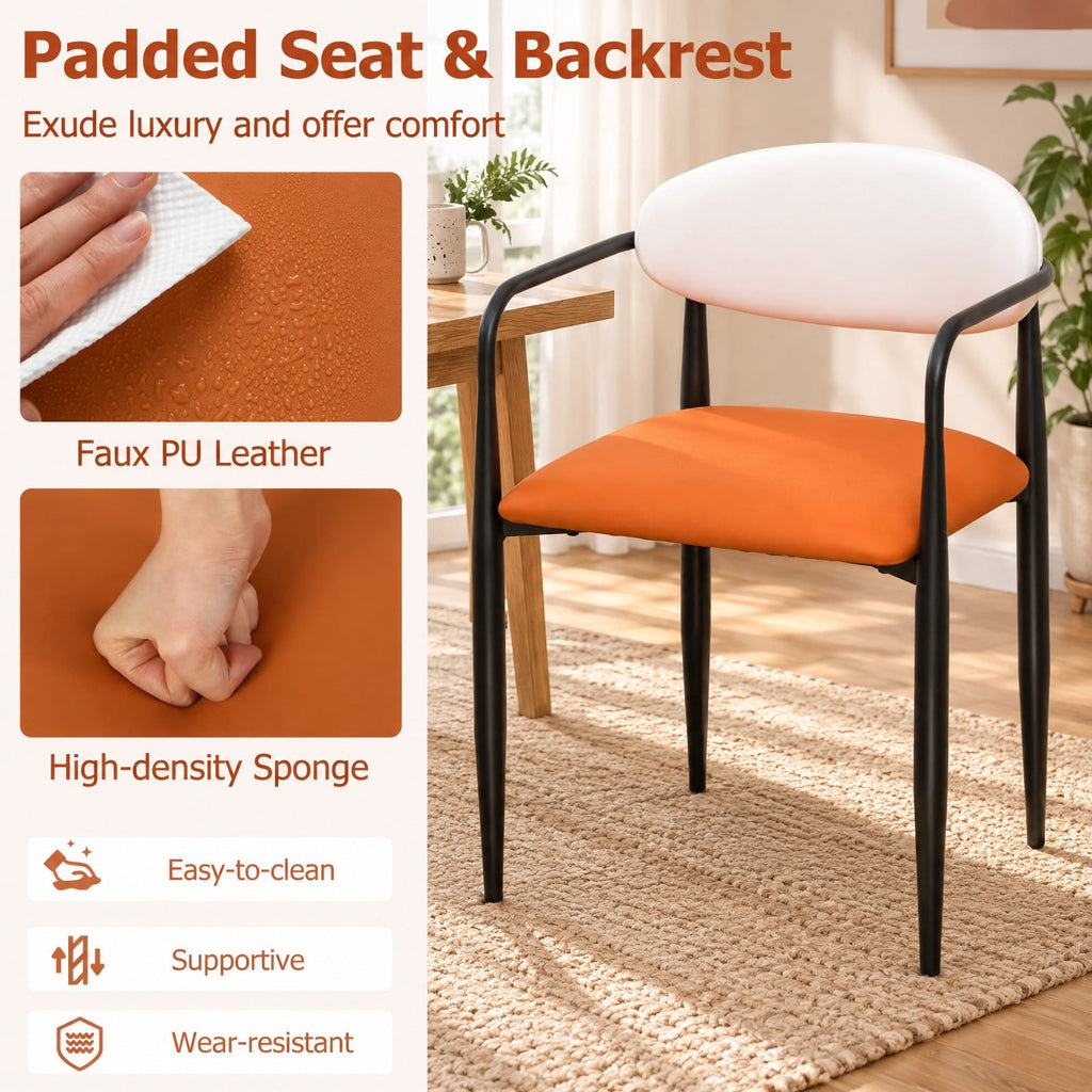 Airfind Modern Dining Chairs Set of 2 with Padded Seat and Curved Back, 330 lbs Capacity, Metal Sponge PU Leather Plywood Frame, White