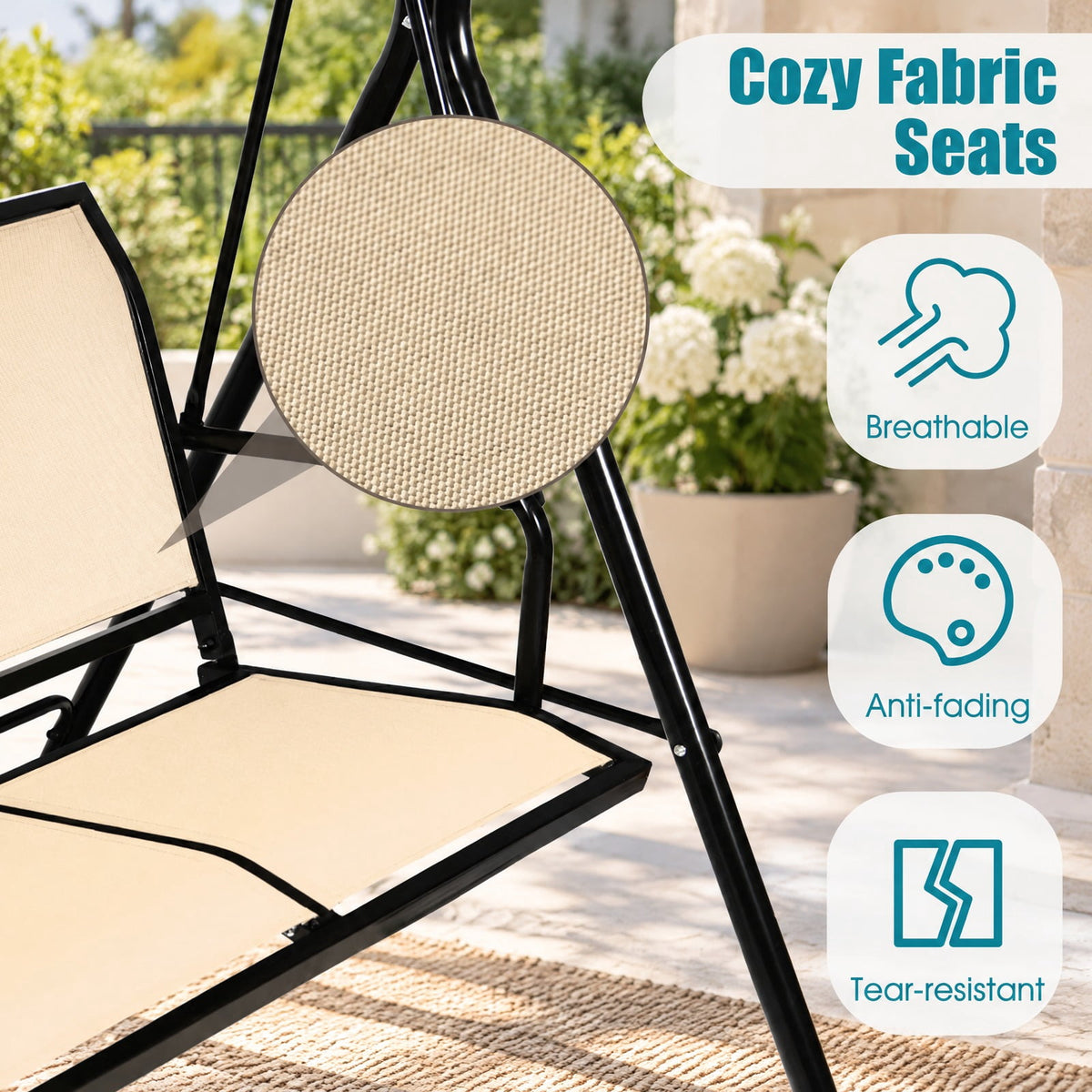 Airfind 3 Person Steel Frame Patio Swing with Polyester Angle and Adjustable Canopy, 550 lbs Capacity, Steel textile fiber polyester Frame, Brown