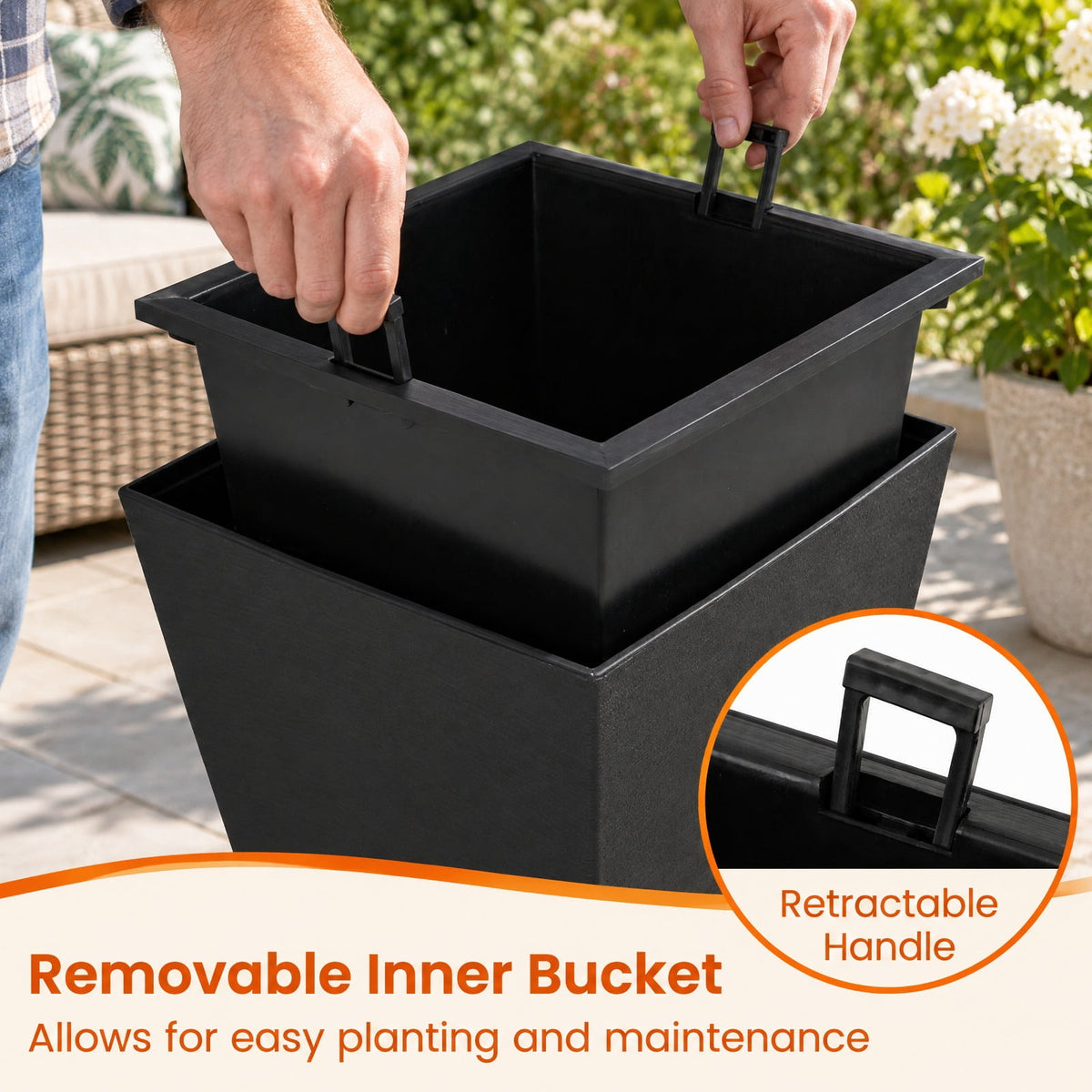 Airfind 22.5 inch Tall Square Planter Set of 2 Self-Watering Flower Pots with Removable Inner Bucket, PP Frame, 11.5 x 11.5 x 22.5 Footprint