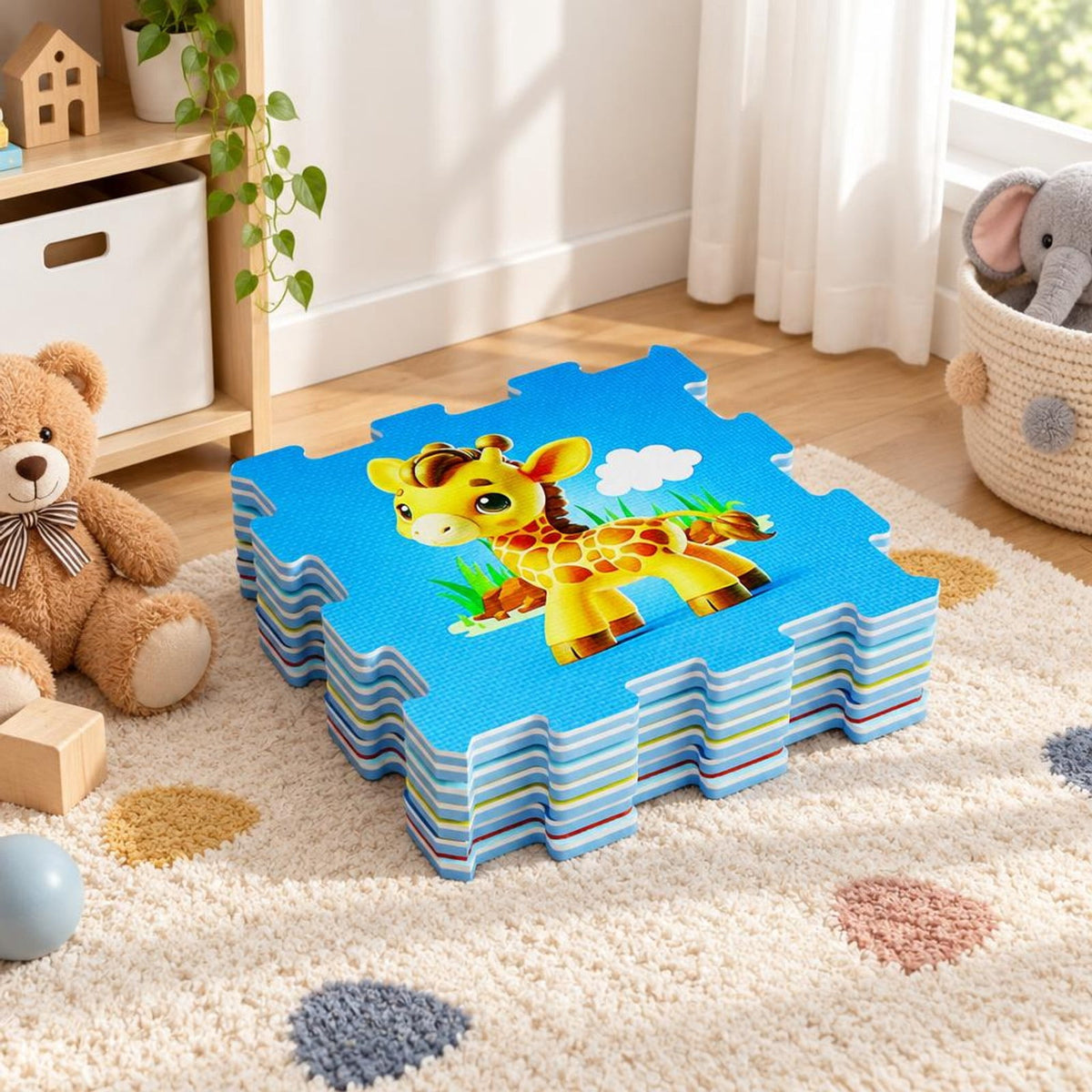 Airfind EVA Foam Baby Play Mat with 8 Interlocking Animal Shapes, Non-Slip Stackable Activity Floor Tiles for 10 Months and Up, Colorful