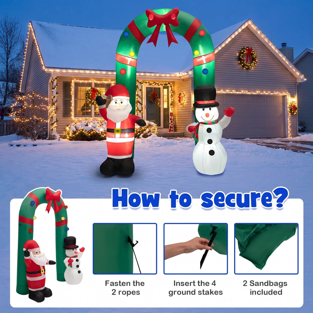 Airfind 8 Feet Christmas Inflatable Archway with Santa Claus and Snowman, Polyester fabric Frame, 6.7ft x 2.7ft x 8ft Footprint