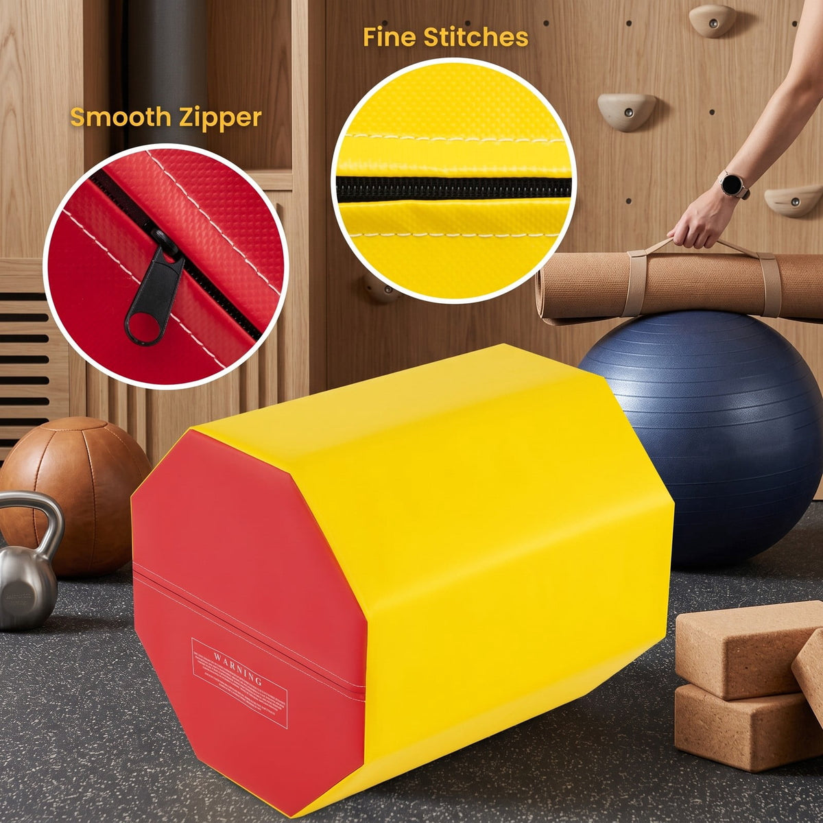Airfind 24.5 Inch Octagon Gymnastics Mat with Zippered Cover for Kids Backbend Handspring and Tumbling Training, Yellow and Red