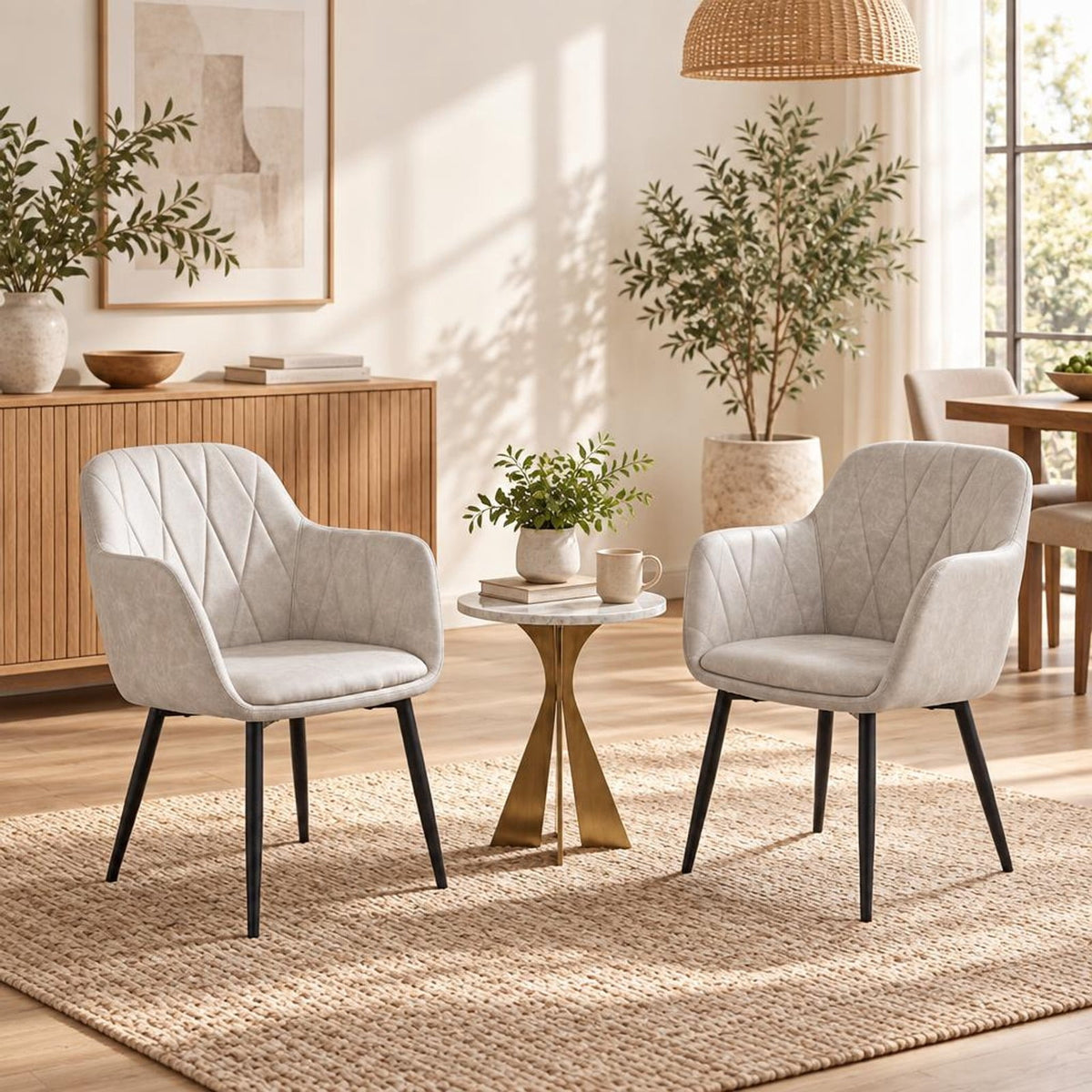 Airfind Upholstered PU Leather Kitchen Chairs Set of 2 with Curved Back and Wide Seat, Chair 396 lbs Total Capacity, PU Leather Metal Sponge Frame