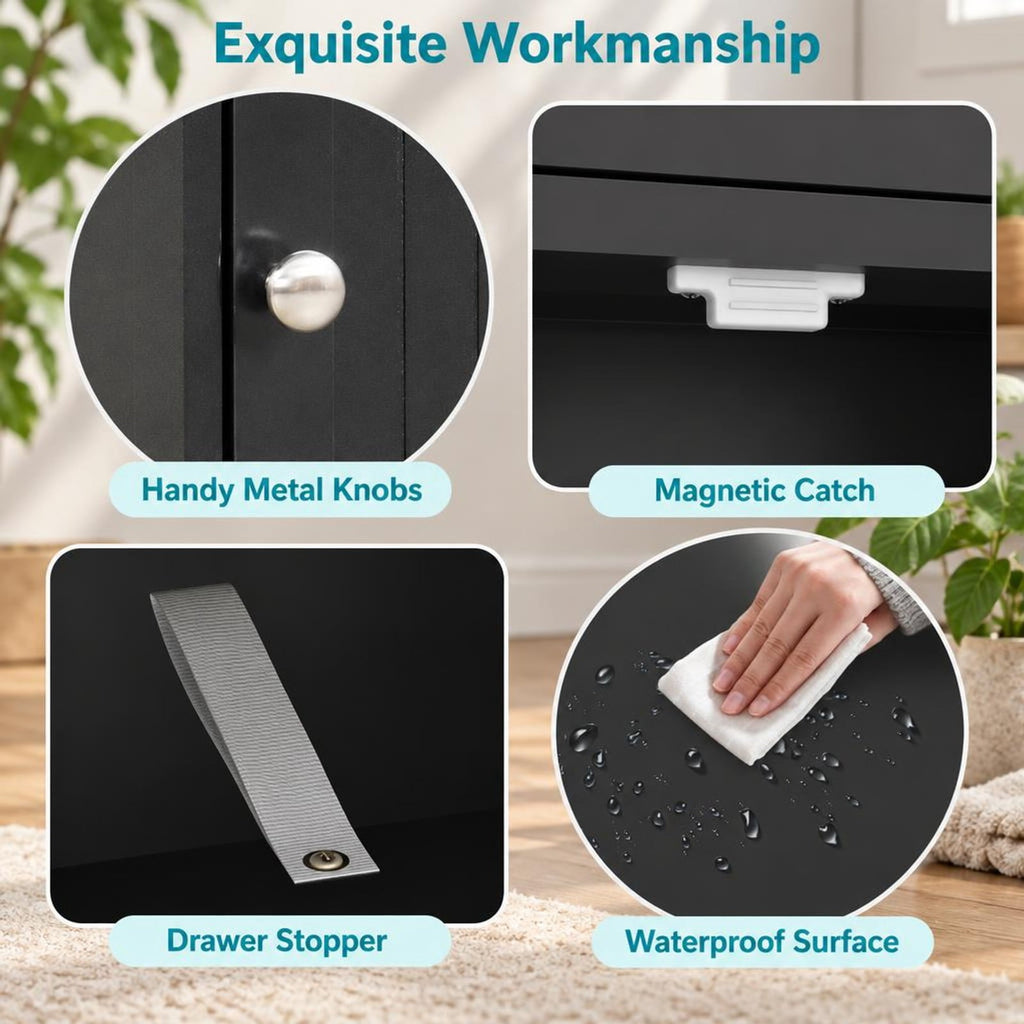 Airfind Wooden Storage Free-Standing Floor Cabinet with Drawer and Shelf, 132 lbs Capacity, MDF Frame, 14in x 12in x 34.5in Footprint, Black