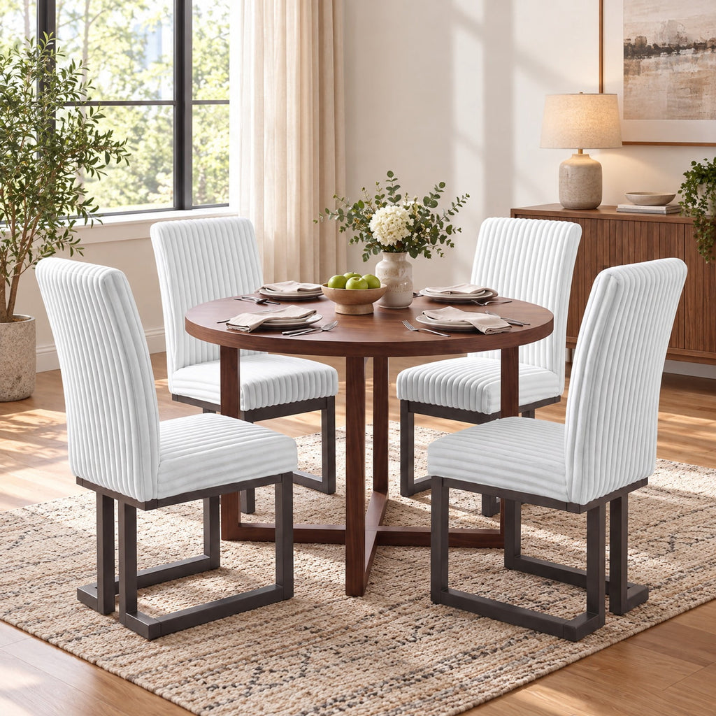 Airfind Upholstered Dining Chairs Set of 4 with Rubber Wood Legs and Padded Seat for Dining Room, 330 lbs Capacity, Rubber Wood Fabric Frame, White