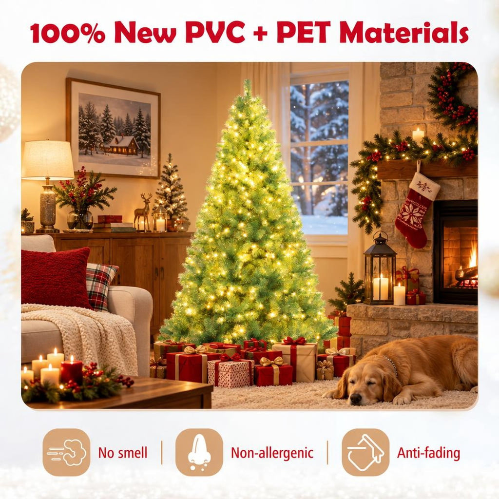 Airfind Pre-Lit Tinsel Christmas Tree Artificial Xmas Tree Home Office Party Seasonal Holiday Decoration, PVC PET Metal Frame, 4.5 x 7.5 ft Footprint