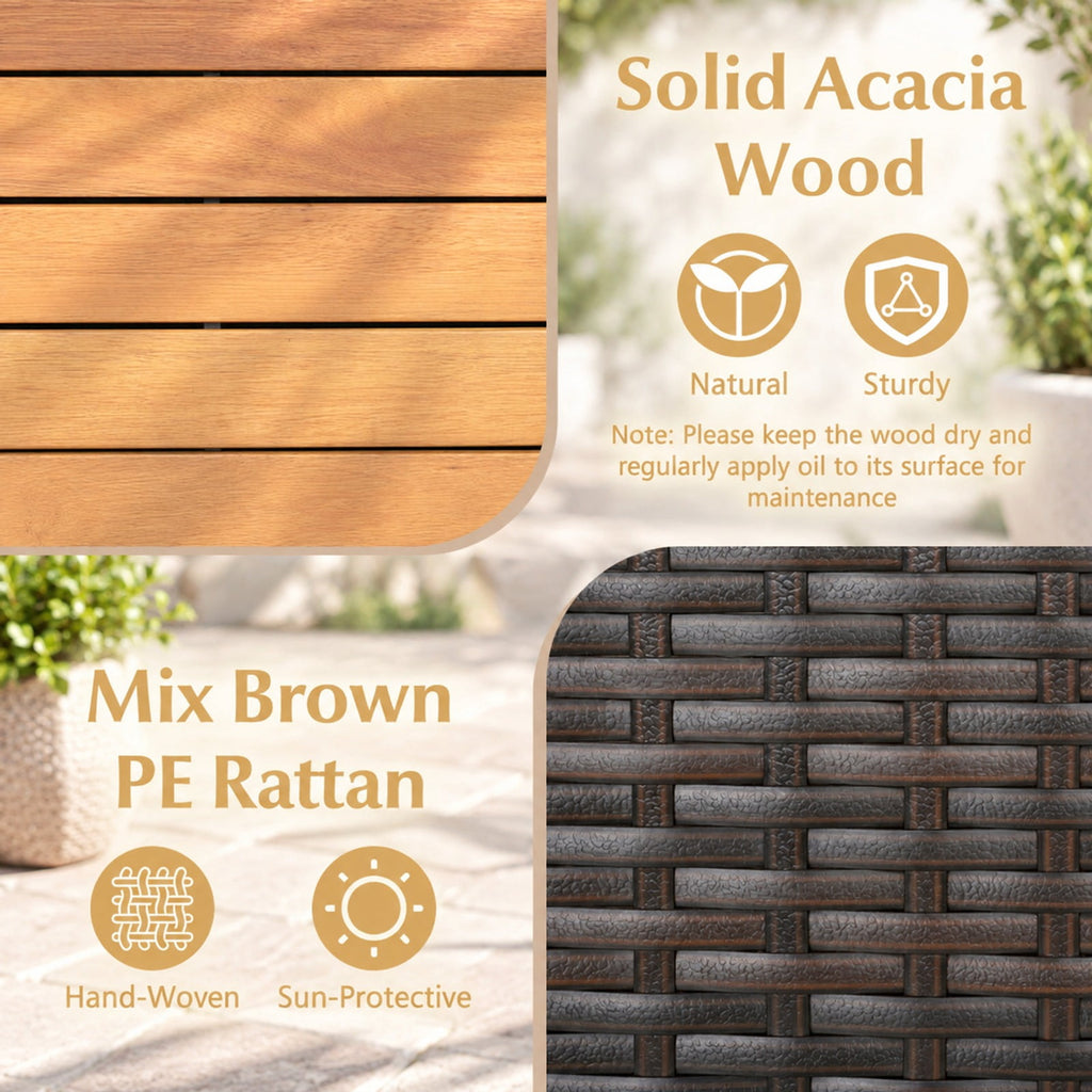 Airfind Outdoor Storage Cabinet with Acacia Wood Top and Lockable Wheels, 180 lbs Capacity, PE Rattan Acacia Wood Metal Frame, Black