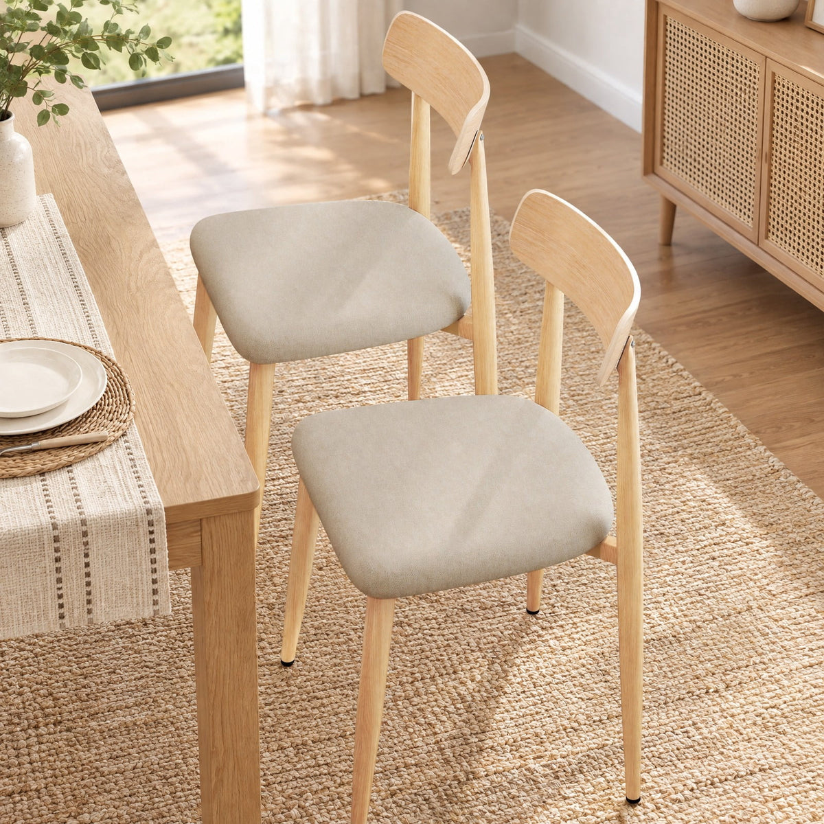 Airfind Linen Fabric Upholstered Modern Dining Chair Set of 2 with Padded Seat and Curved Back, 340 lbs Capacity, 19.5in x 19in x 31in Footprint
