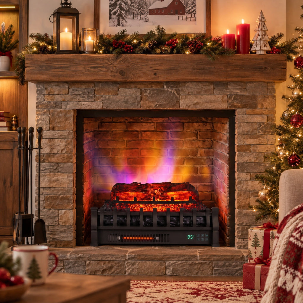 Airfind 23in WiFi Fireplace Insert Pinewood Set with App and Remote, Metal Resin Frame, 23in x 8.9in x 12.6in Cord Length 5.8 ft Footprint, Black