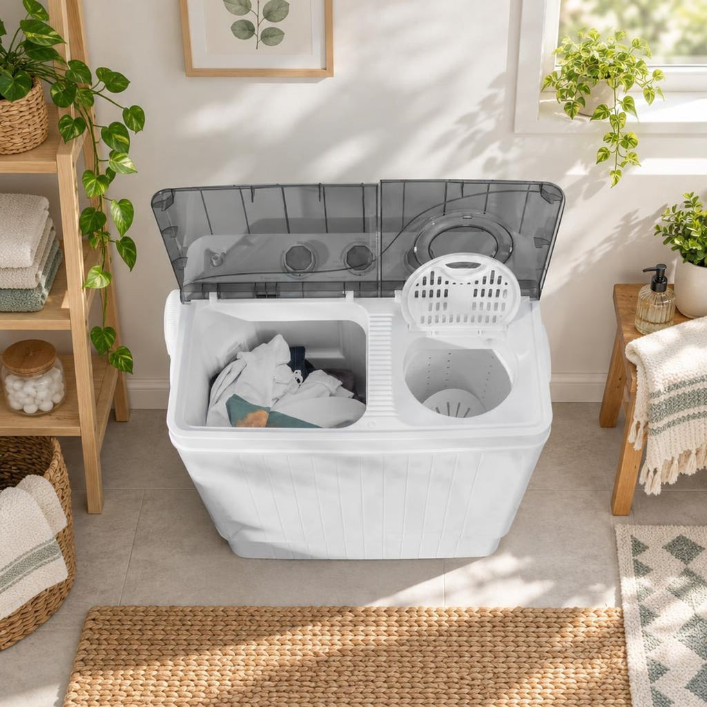 Airfind 26 LBS Twin Tub Portable Washing Machine with Built-In Drain Pump, PP ABS Rated Frame, 27.5 x 16 x 32 Footprint, Gray