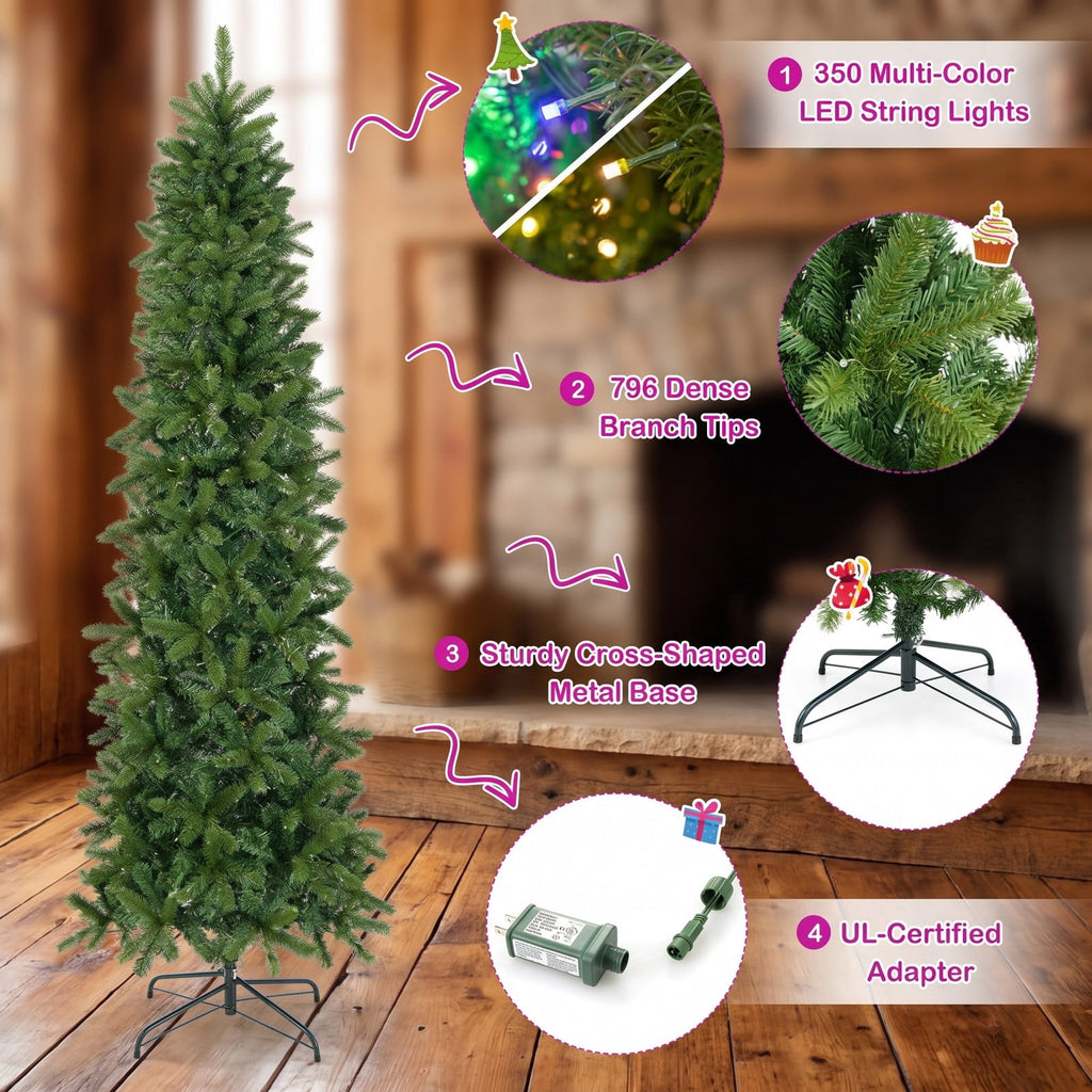 Airfind 7.5 Feet Pre-lit Full Artificial Christmas Tree with Warm White and Multi, PVC PE Metal Tree height: 7.5ft Tree width: 2.7ft Frame, White