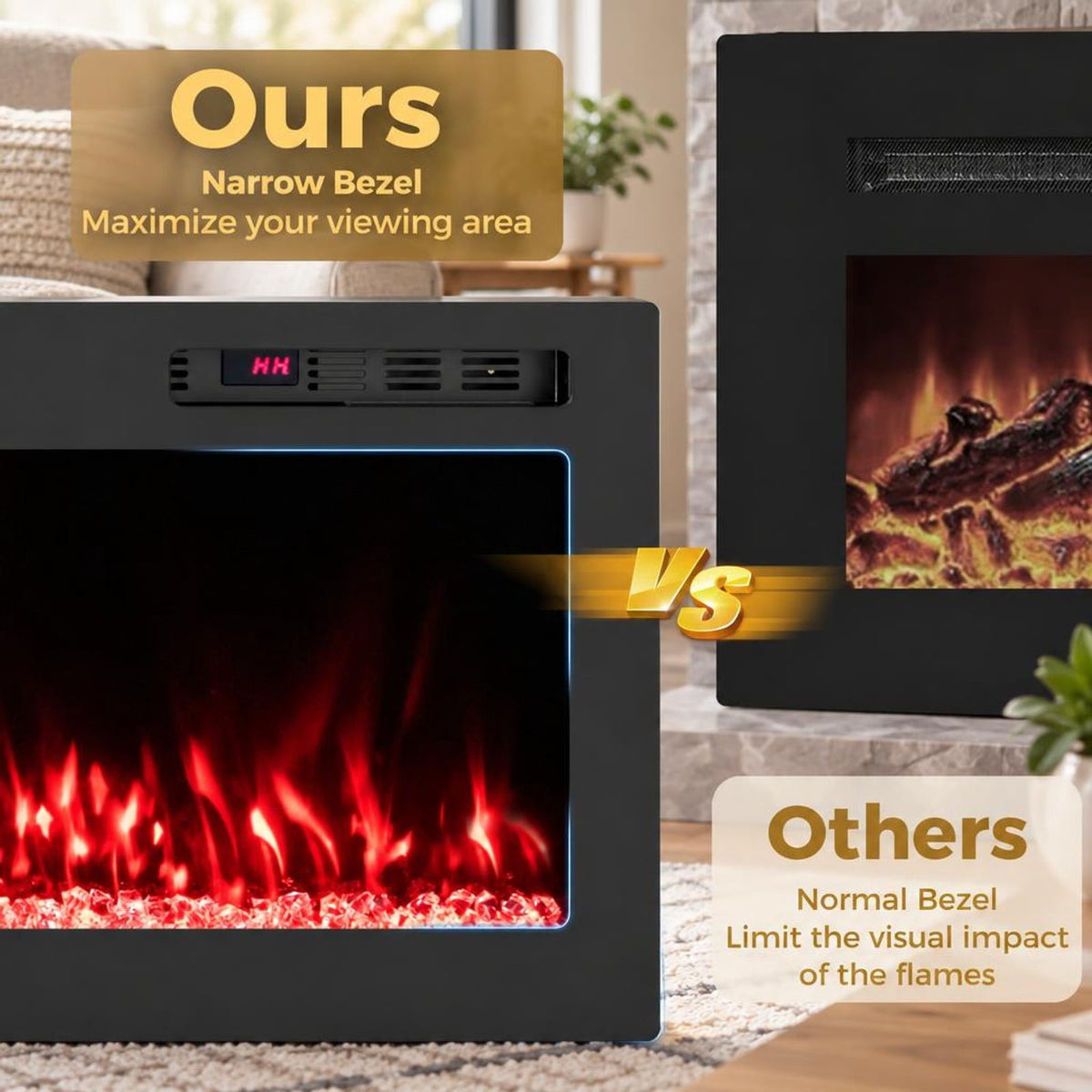 Airfind Smart WiFi Electric Fireplace Wall Mounted and Recessed 750W/1500W Heater-60 Inch, Black, Power Cord 5 ft Net Weight-36in 29.5 lbs