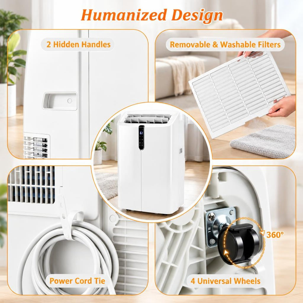 Airfind 14000 BTU Smart Portable AC with APP Voice Control 47 Db for Rooms 750 Sq. Ft, Abs, 17.5 Inch X 14 Inch X 29 Inch Cooling, White