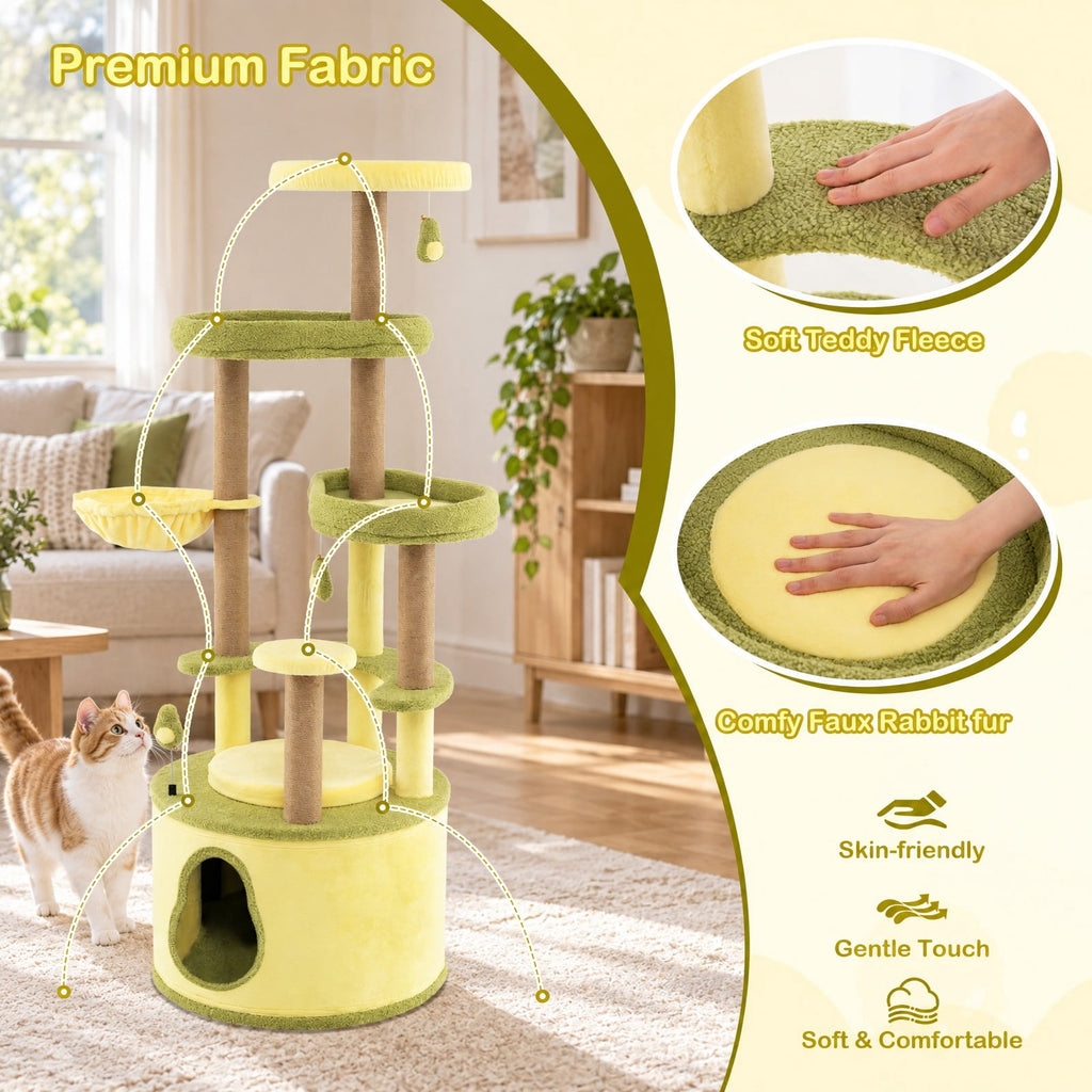 Airfind Large Avocado Cat Tree Multi-level Cat Tower with Private Condo, Green, Detachable soft cushion for added coziness