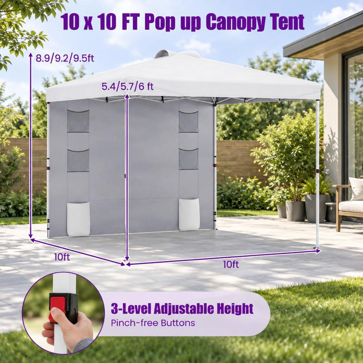 Airfind 10 x 10 FT Pop up Canopy Tent with Sidewall 6 Pockets Instant Setup Commercial Gazebo, 150D Oxford Fabric Metal Frame, White