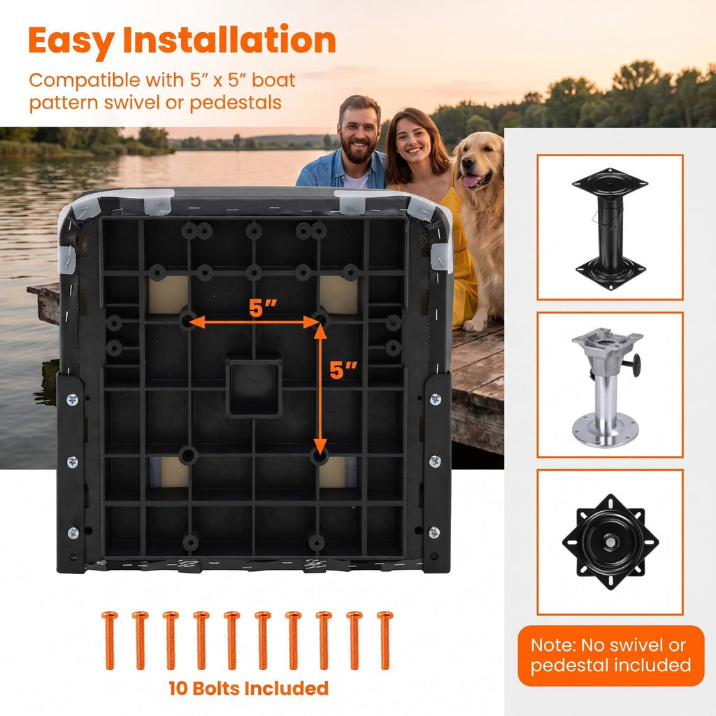 Airfind Folding Low Back Boat Seats 2 Pack with Fixing Bolts and Aluminum Hinges for Fishing and Cabin Seating Boats, Black and Gray