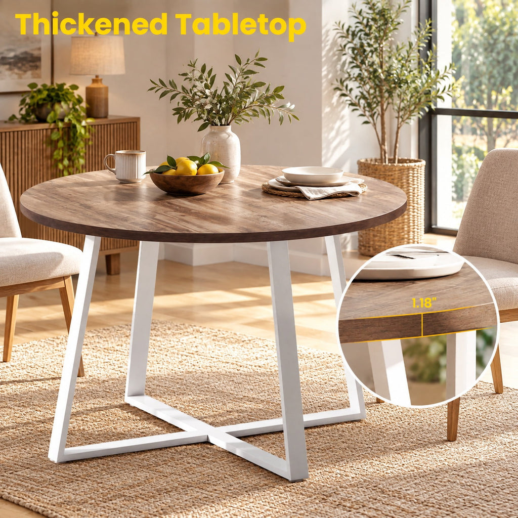 Airfind 47 Inch Round Dining Table with Stable X-shaped Base and Round Thickened Tabletop, 220 Lbs Capacity, Engineered Wood Metal, Natural