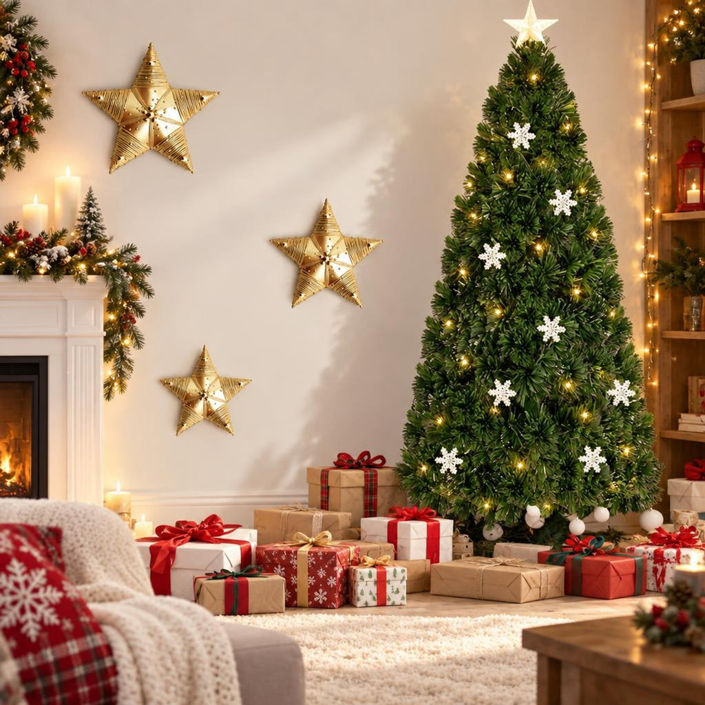 Airfind LED Optic Artificial Christmas Tree with Snowflakes-6 Feet, PVC Frame, 2.4 x 5 (Diameter x H) Height: 5 ft Weight: About 8 lbs Footprint