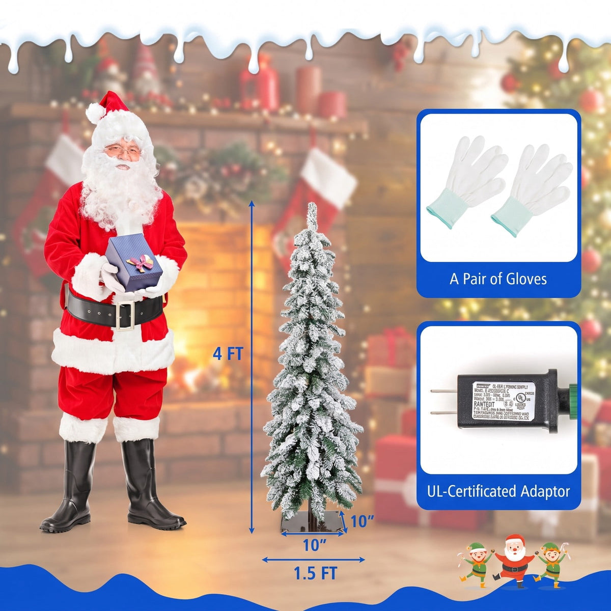 Airfind 4 Feet Pre-Lit Artificial Christmas Tree Snow, PVC Frame, Tree Height 4 ft, Tree Width 1.5 ft, Diameter of Stand 10 x 10