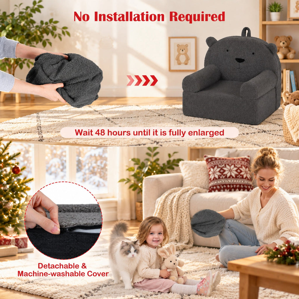 Airfind Kids Bear Sofa Toddler Foam Couch with Soft Fleece Fabric Cover, Teddy Fleece Fabric Frame, for 3+ years old, 20 x 16 x 18 Footprint