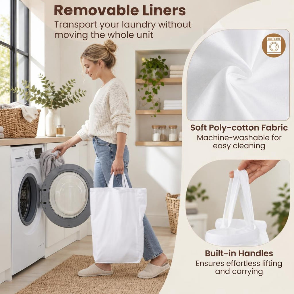 Airfind 21.4 Gal Laundry Hamper with Lid 3-Section with 2 Lockable Wheels, 11 lbs Capacity, Bamboo Metal Oxford Cloth Frame, Gray
