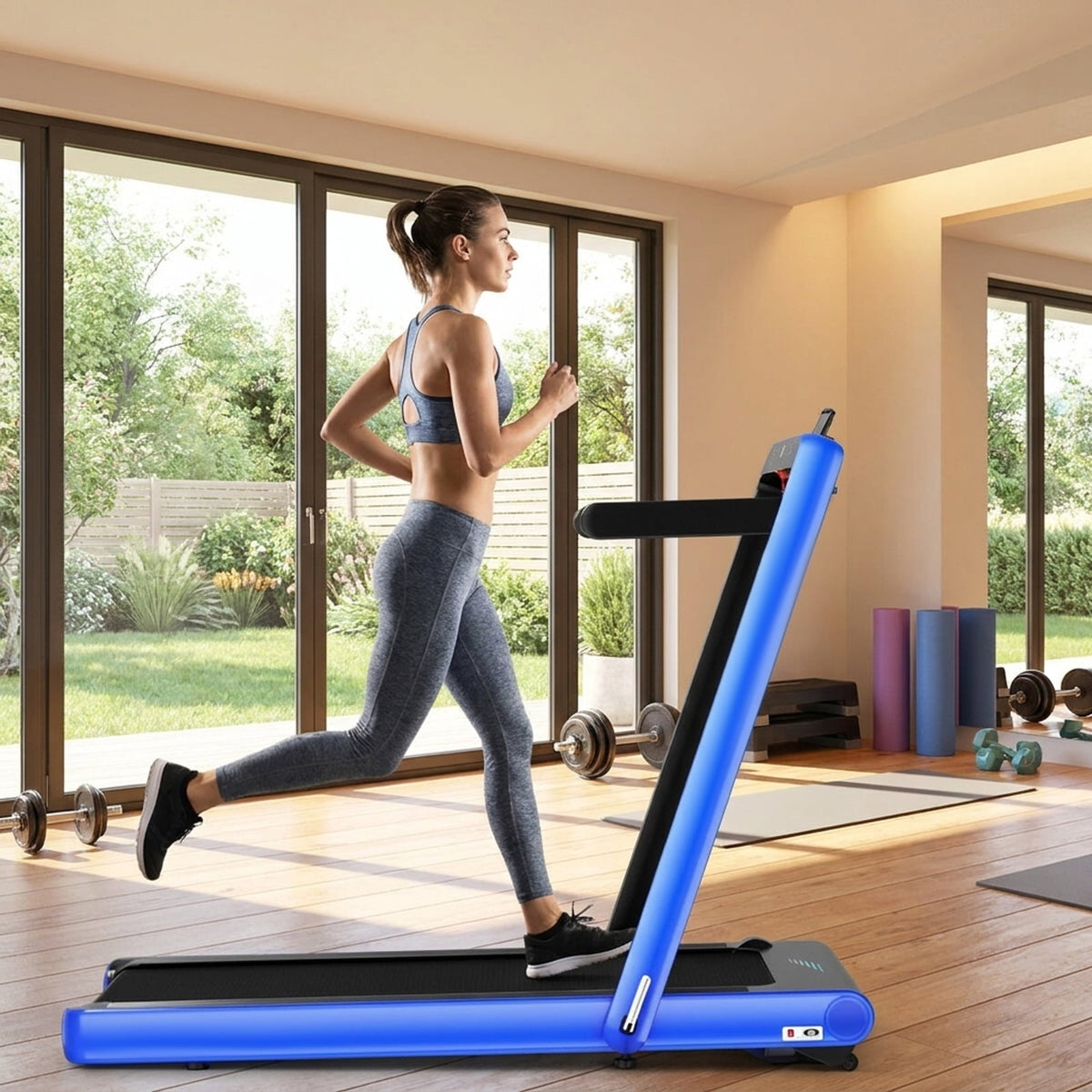 Airfind 4.75HP Walking Pad Treadmill for home with LED display and remote control plus 7-layer anti-slip belt for under desk walking, Navy