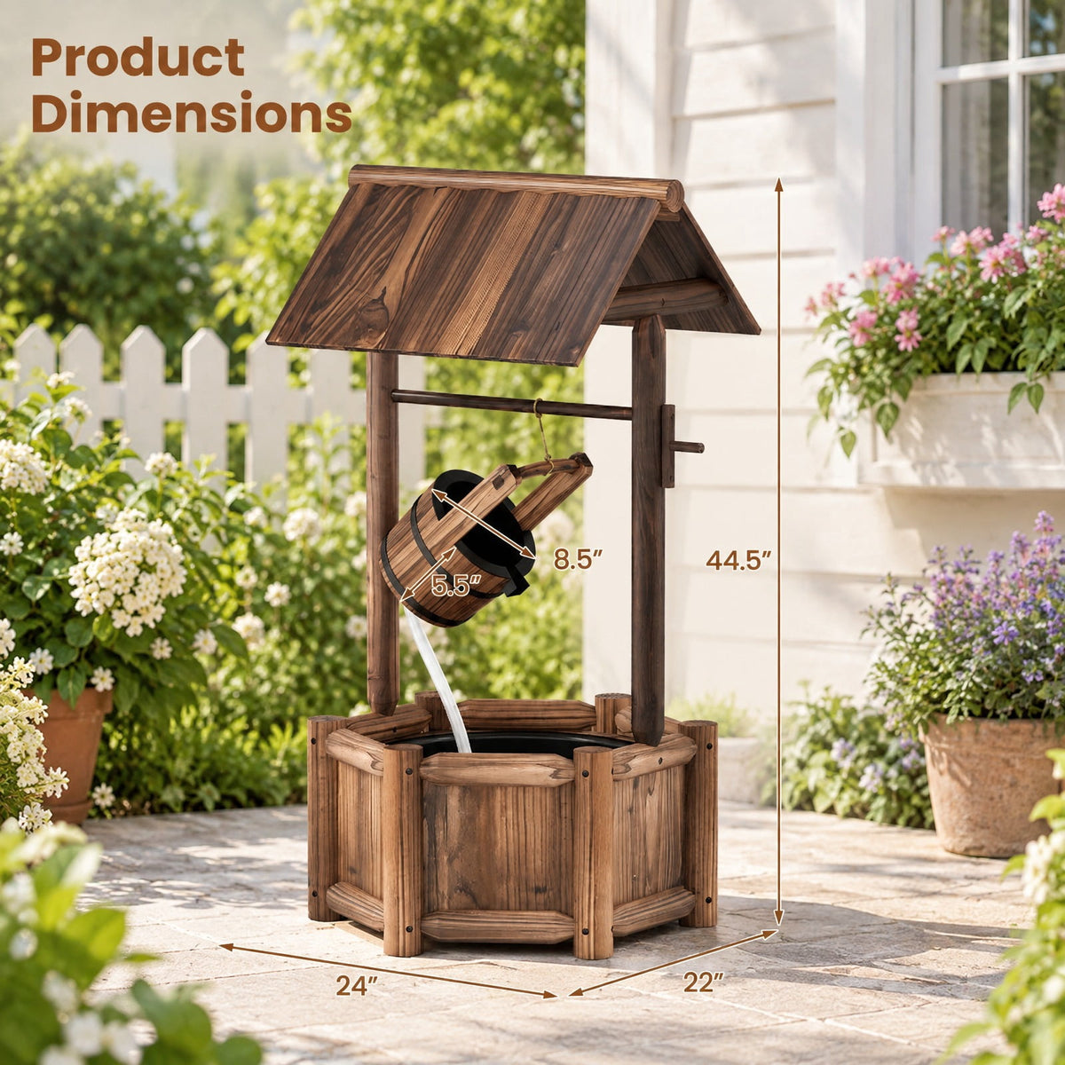 Airfind Garden Rustic Wishing Well Wooden Water Fountain with Pump, Fir Wood Frame, Product Size 24 Inch x22 Inchx 44.5 Inch (L x W x H), Unspecified