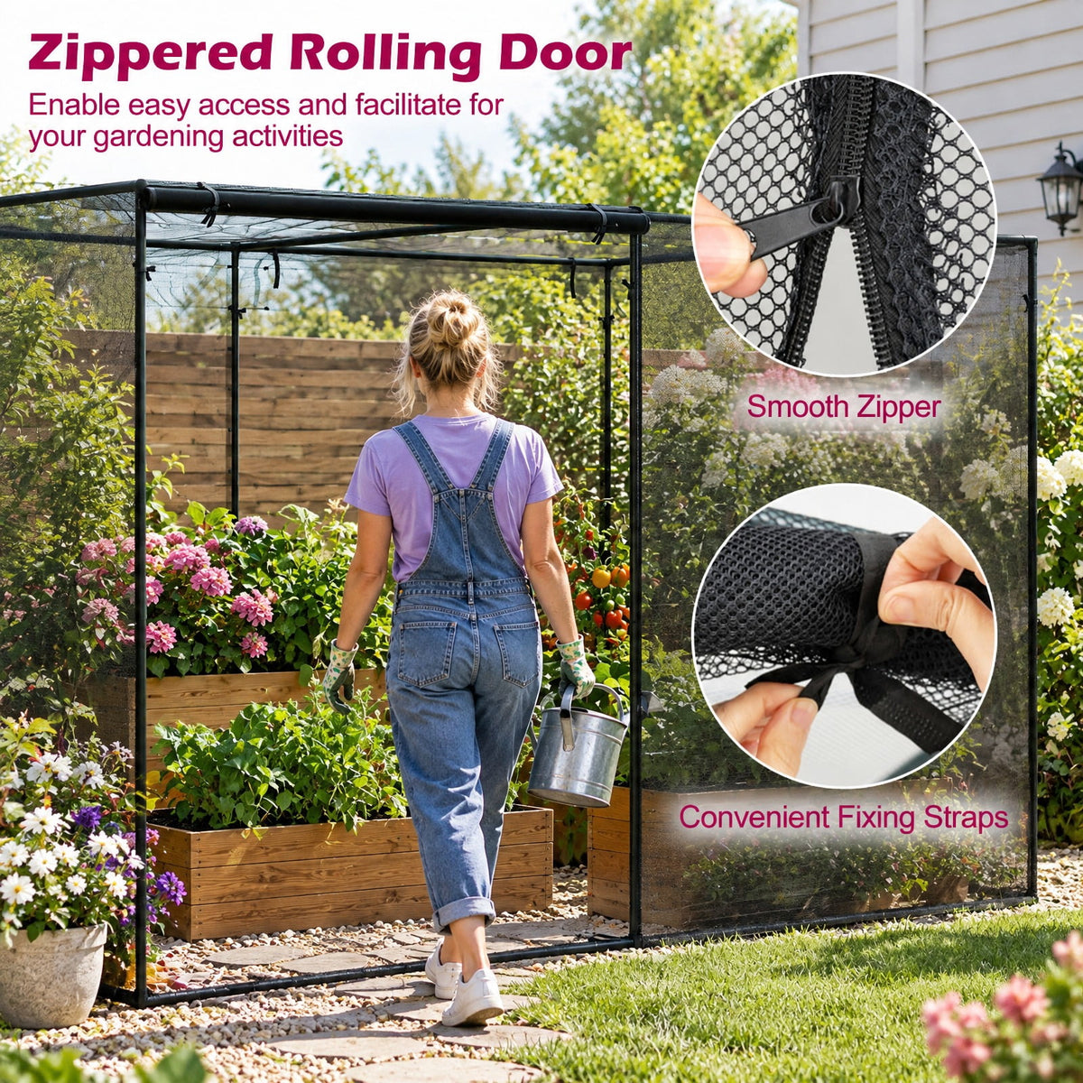 AIRFIND Garden Plant Cage 10 x 6.5 x 6.5 ft, Walk-In Crop Protection Enclosure with Mesh Netting, Zippered Roll-Up Doors and Carry Bag, Black