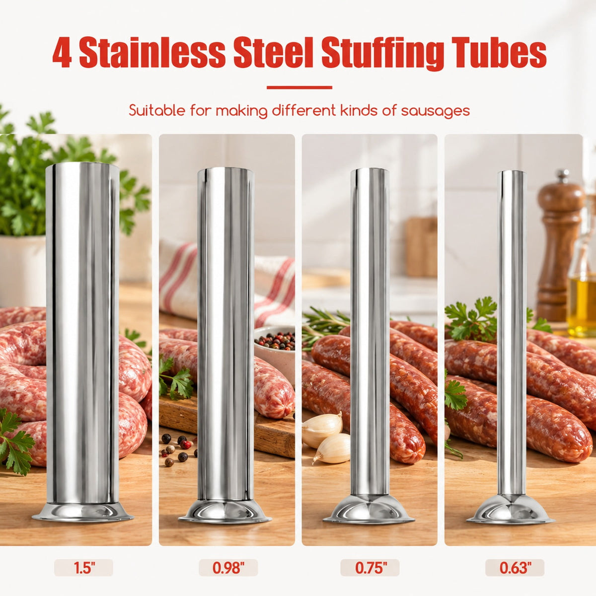 Airfind 10L Electric Sausage Stuffer with 4 Stuffing Tubes Foot Pedal and Stepless Speed Control, Stainless Steel Frame, Silver