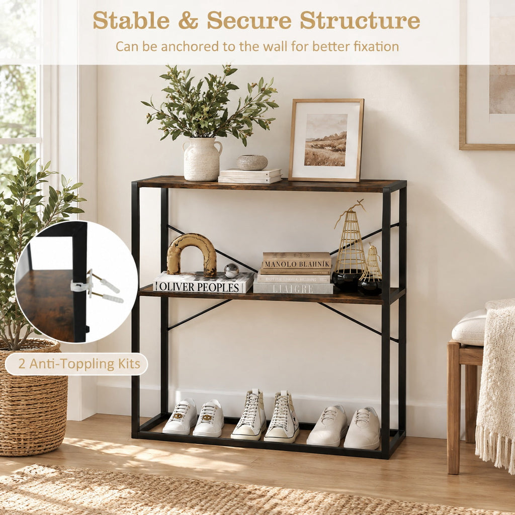 Airfind 36 Console Table 2-Tier Entryway Table with Wooden Open Shelves and Metal Frame, 66 lbs Capacity, Engineered Wood Metal Frame, Brown