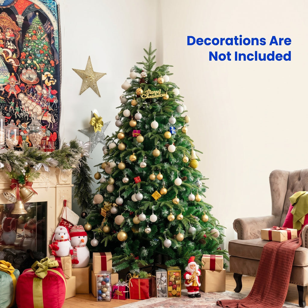 Airfind Pre-Lit Snowy Christmas Hinged Tree with Flash Modes and Multi-Color Lights-6 ft, PE PVC iron Height: 5 ft Base: 3.3 ft Frame, Green