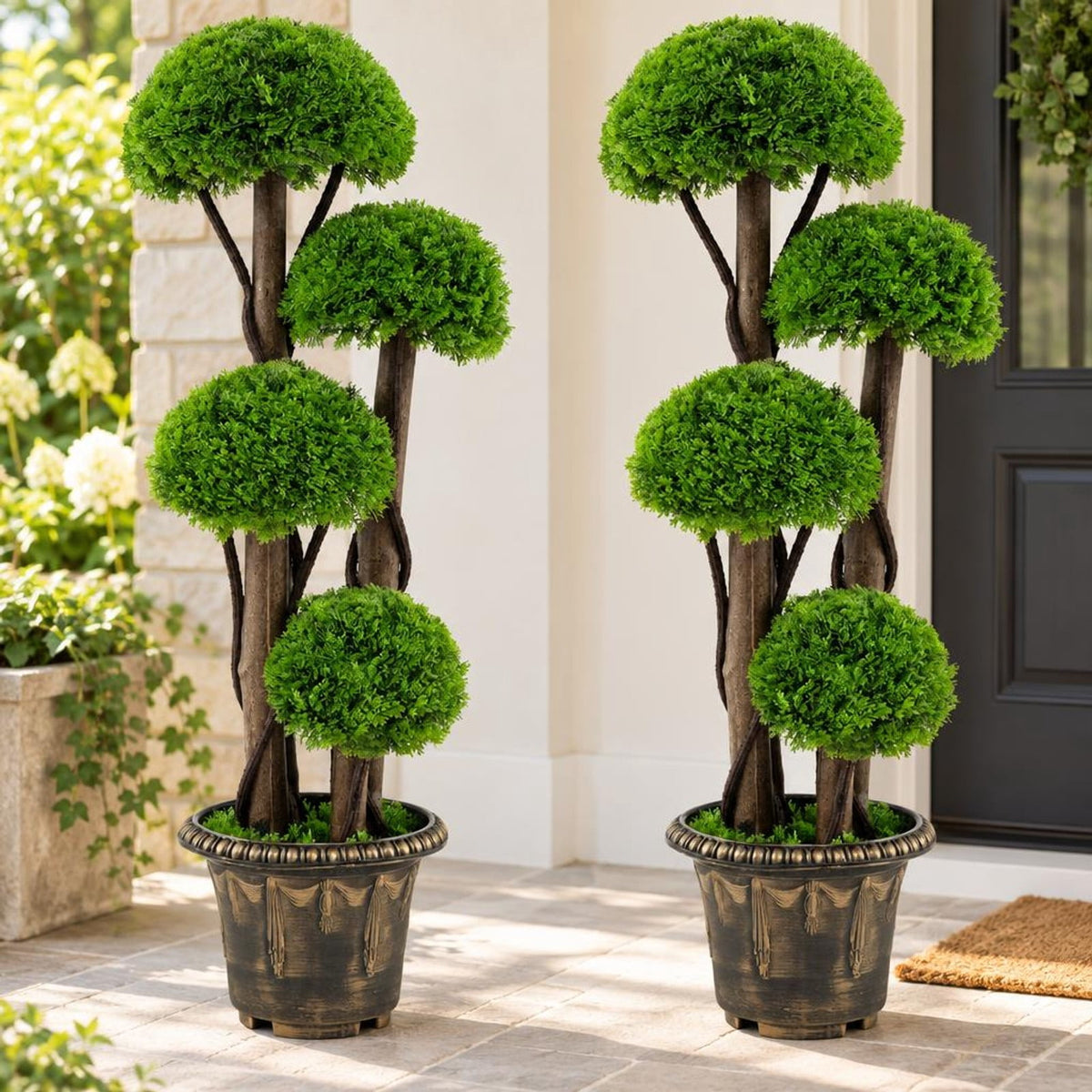 Airfind 3 FT Artificial Cypress Topiary Tree Realistic Greenery Plant with Spiral Vines and Real Wood Trunks, Wood