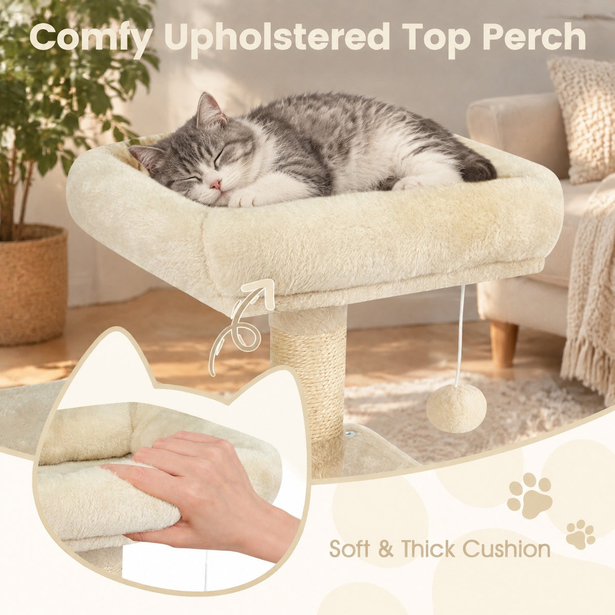 Airfind 58 Multi-Level Cat Tree Soft Plush Cat Tower with Padded Top Perch, PP Cotton Fabric Sisal Engineered Wood Overall Height 58 Base Frame