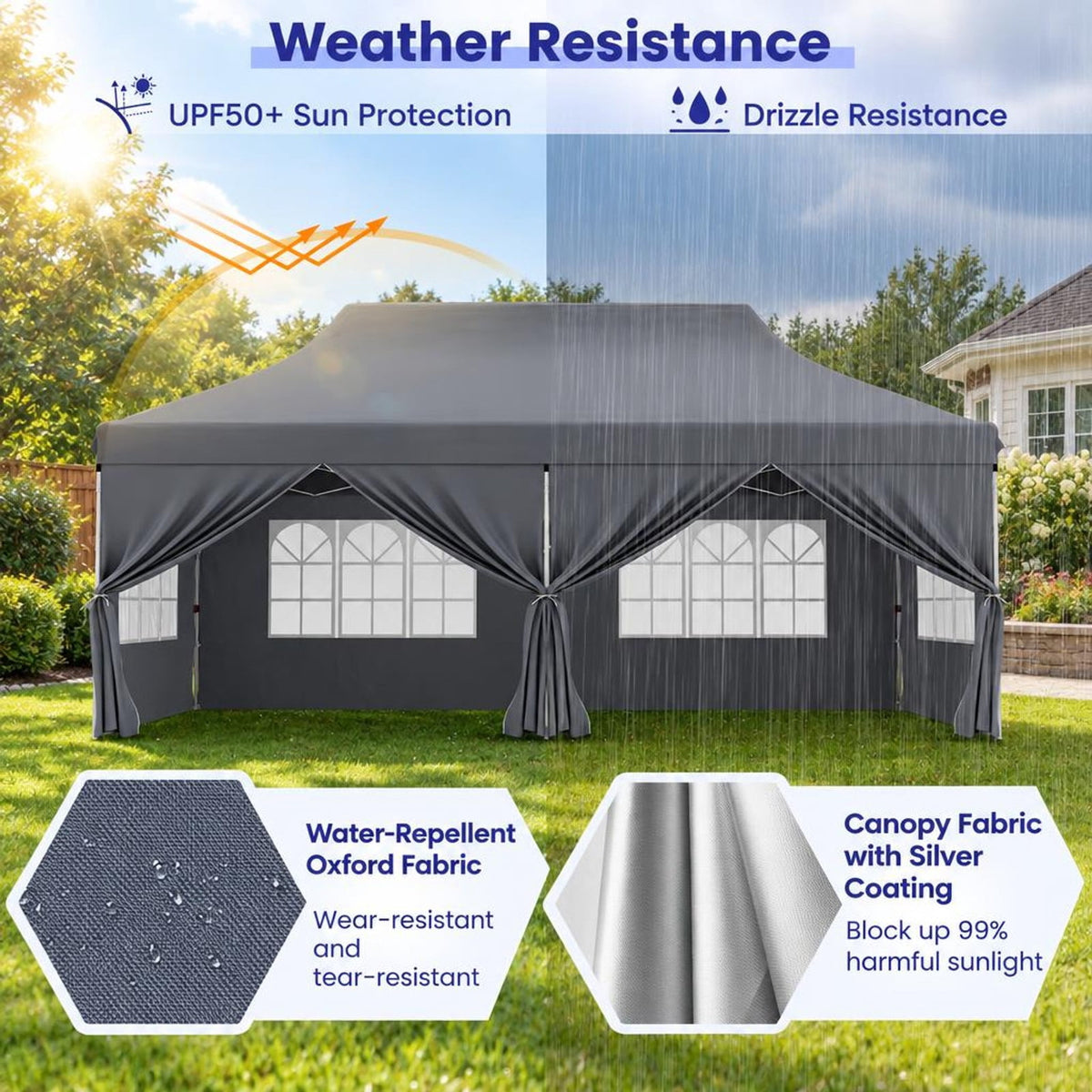 Airfind 10 x 20 FT Pop up Canopy with 6 Sidewalls and Windows and Carrying Bag for Party Wedding Picnic, Grey