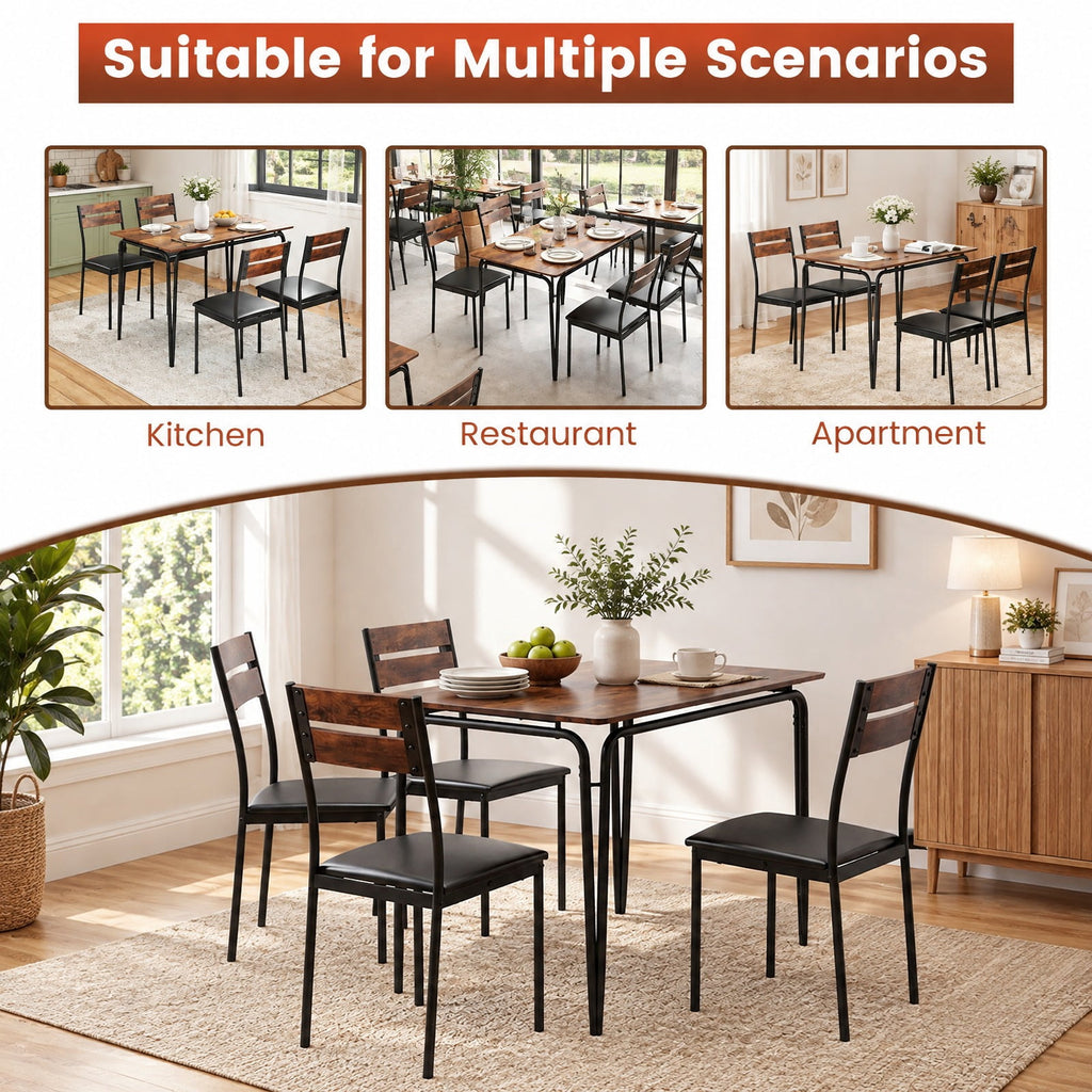 Airfind 5-Piece Dining Table Set Industrial Rectangular Kitchen Table and 4 Armless Chairs, 220 lbs Capacity, MDF Metal PU Leather Sponge Frame