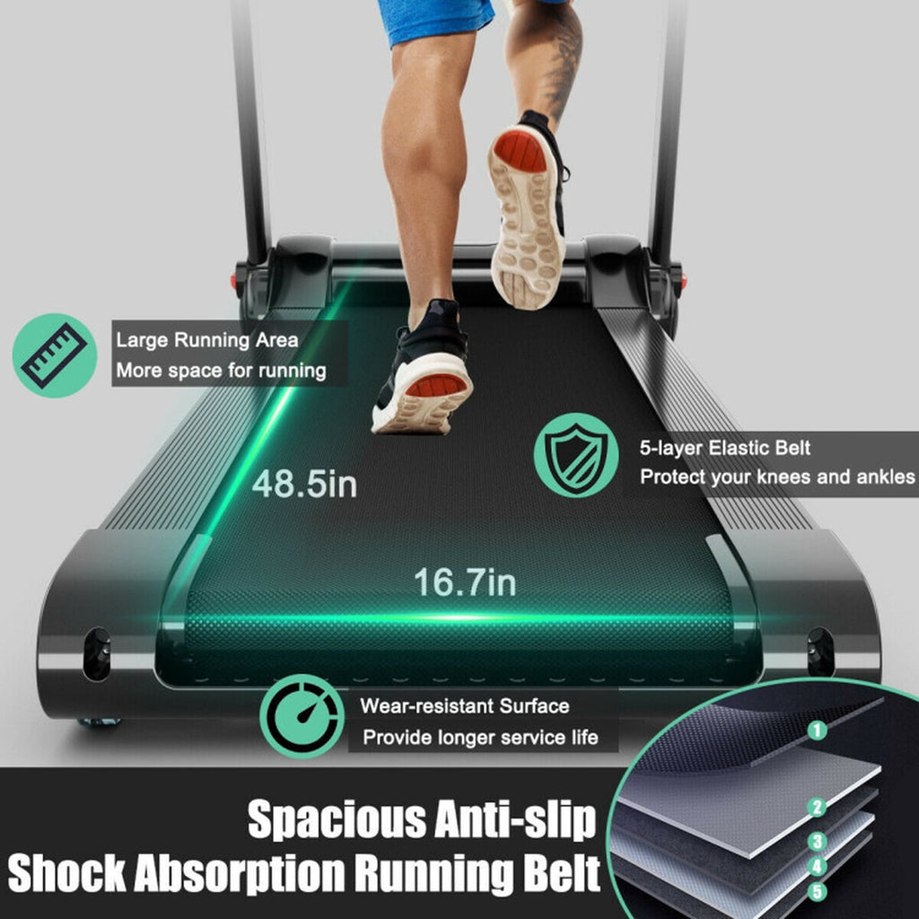 Airfind 3 HP Folding Treadmill with Audio Console Walking Treadmill for Home with Cushioned Deck and Transport Wheels Supports 242 lbs, Red