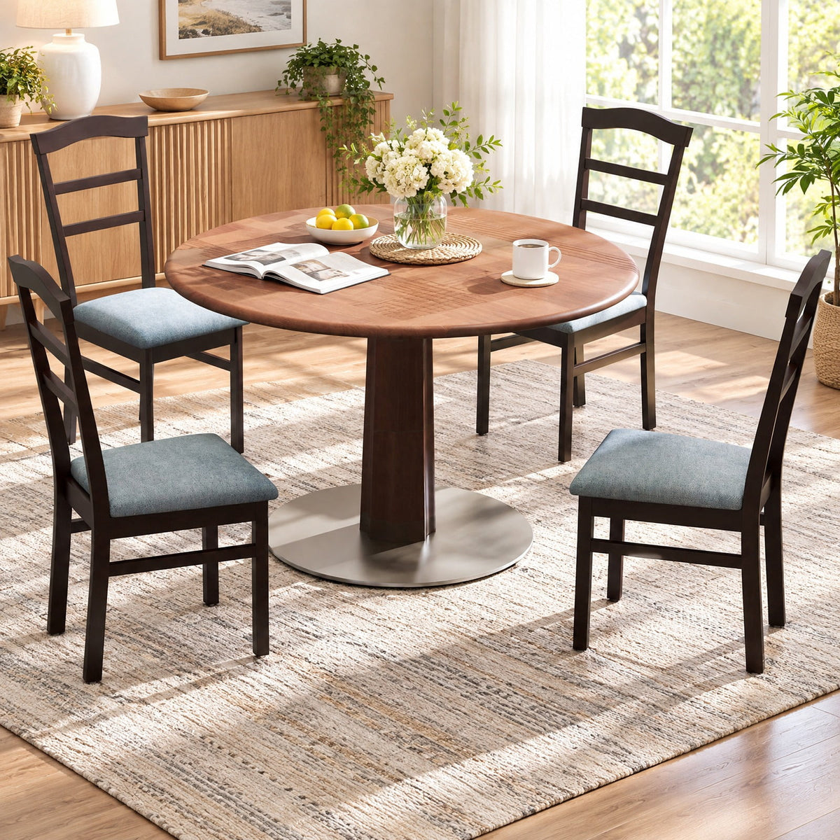 Airfind Wooden Dining Chair Set of 2 Linen Fabric Upholstered Kitchen Chairs Farmhouse Side Accent Chairs, Chair 265 lbs Capacity, Coffee+Grey