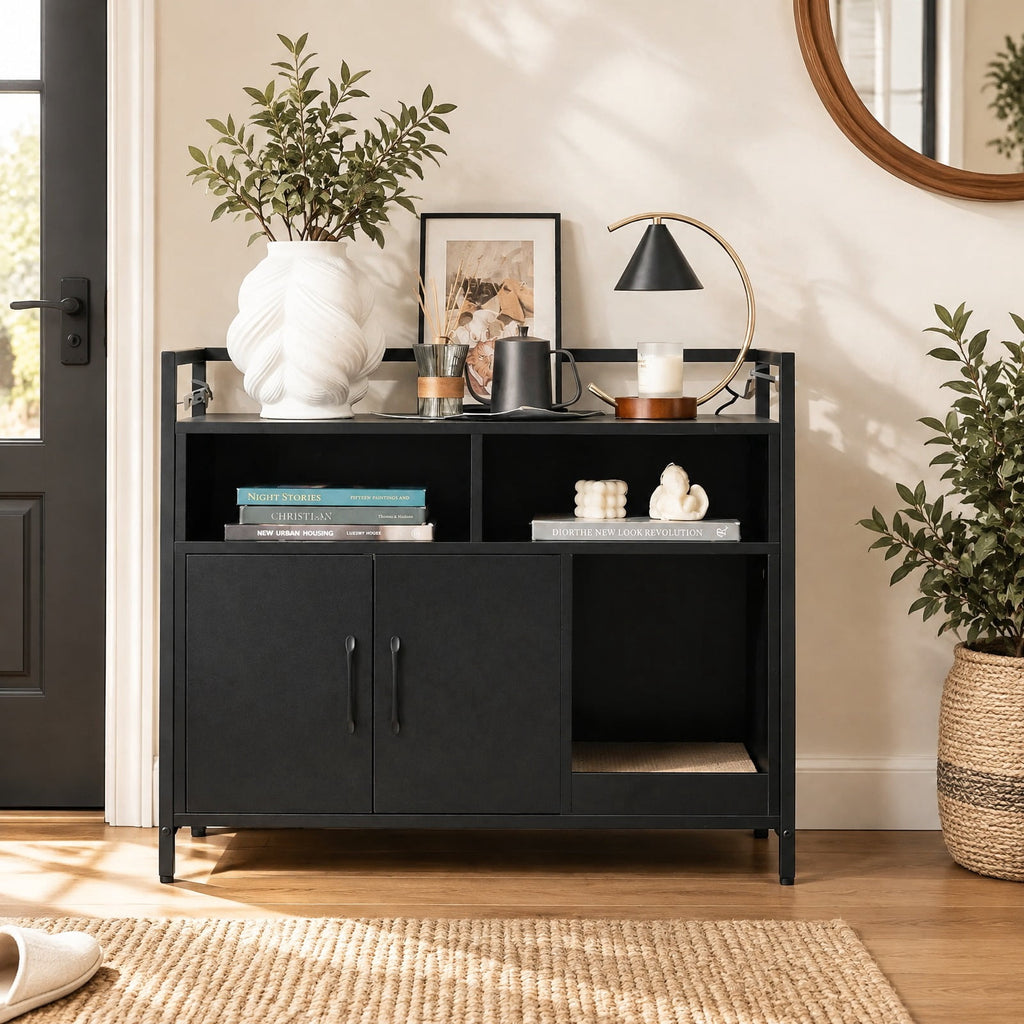 Airfind Hidden Cat Washroom with Double Doors and Scratch Cardboard, MDF Metal Frame, 35 x 17.5 x 29.5 Compartment Footprint, Coffee